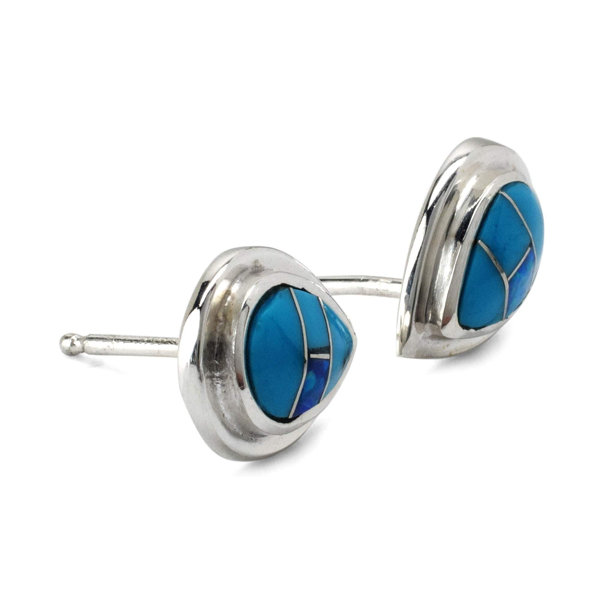 Kalifano Native American Jewelry Turquoise Teardrop 925 Sterling Silver Earring with Stud Backing USA USA Handmade with Opal Accent NME.0386.TQ