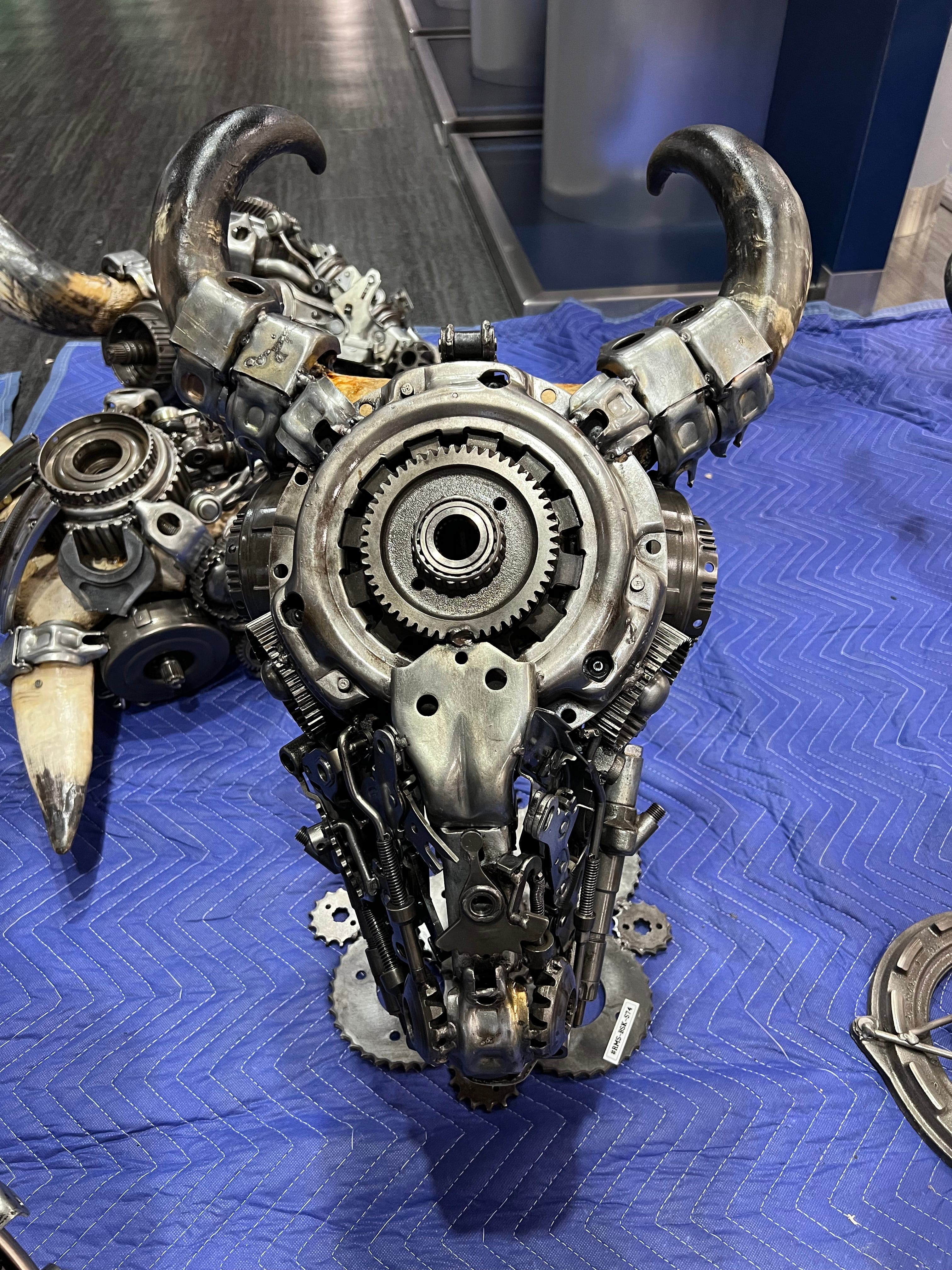 Kalifano Recycled Metal Art Bull Skull Recycled Metal Art Sculpture RMS-BSK-S74