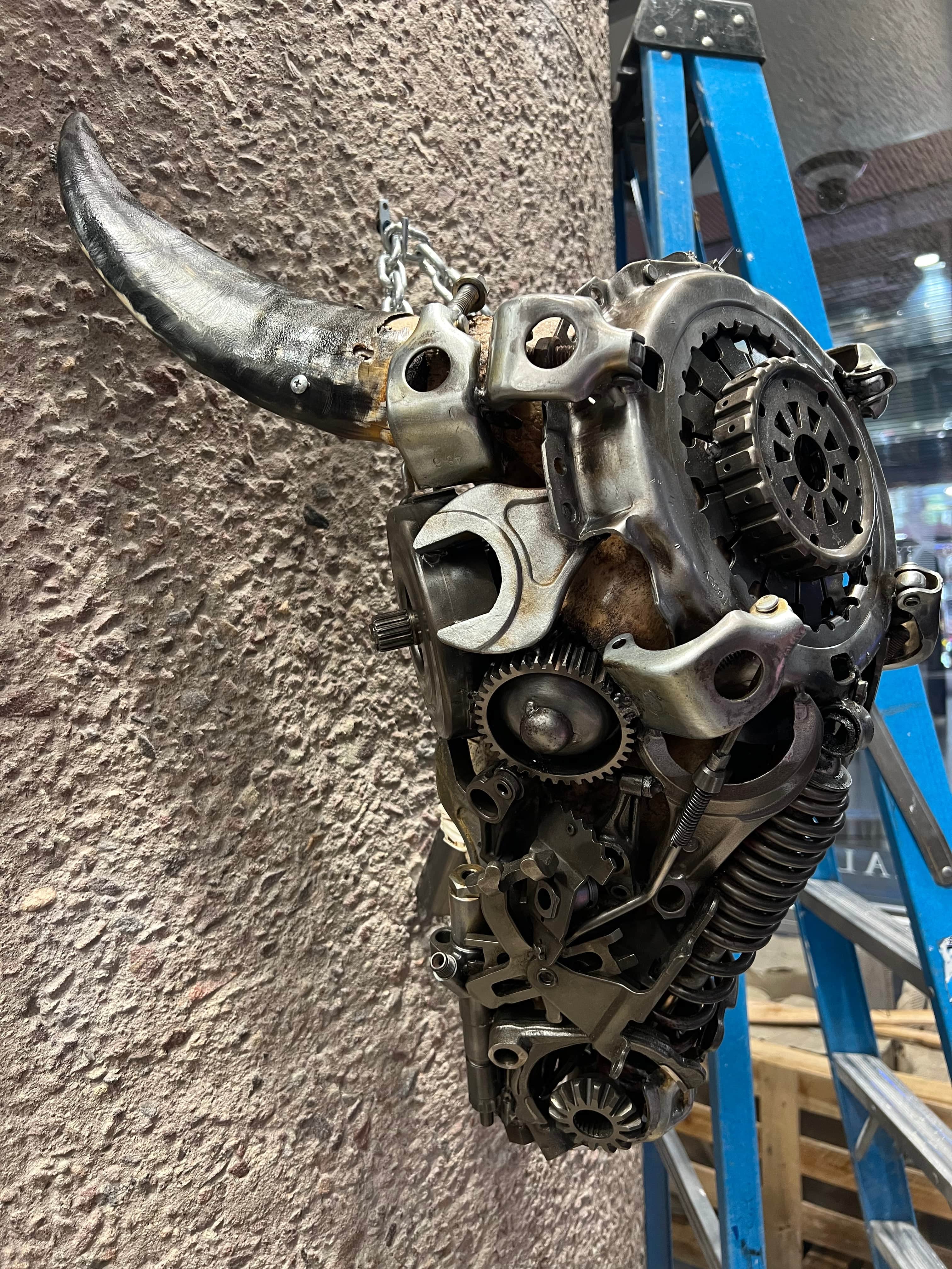 Kalifano Recycled Metal Art Bull Skull Recycled Metal Art Sculpture RMS-BSK-S80