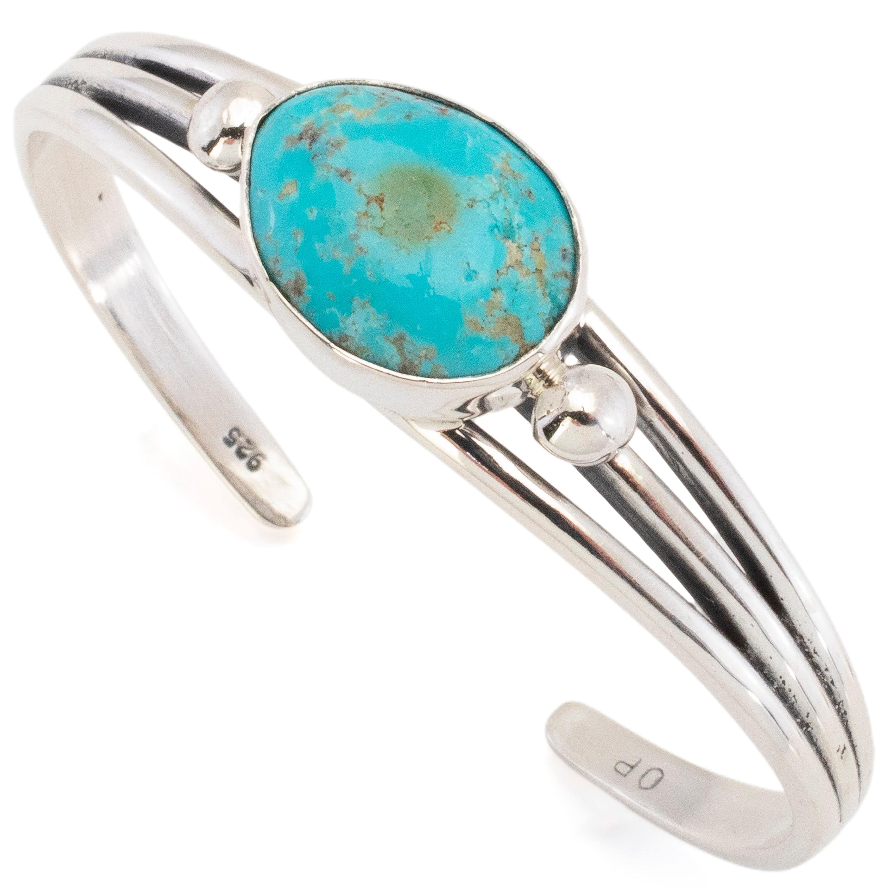 Kalifano Southwest Silver Jewelry Kingman Turquoise USA Handmade 925 Sterling Silver Cuff NMB800.001