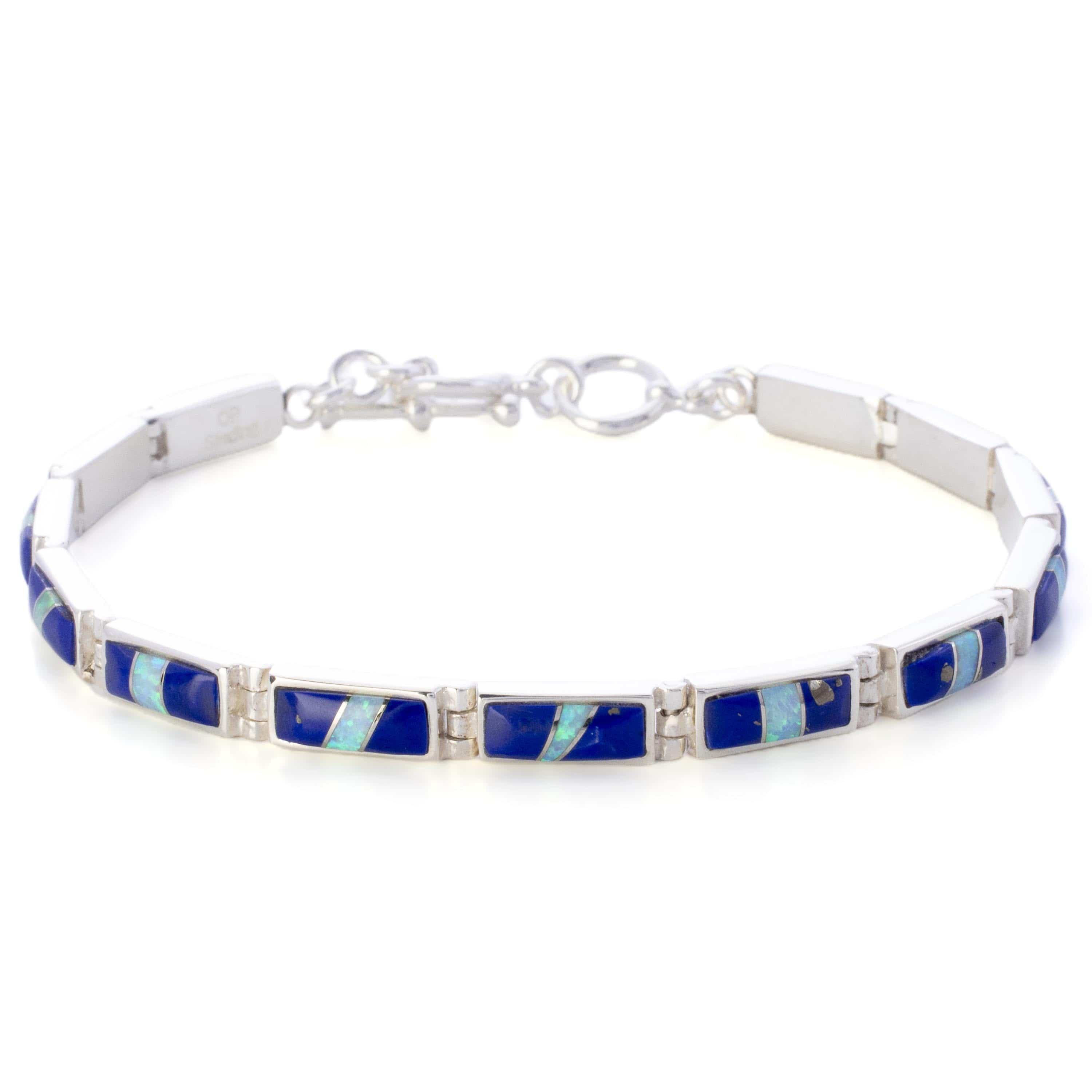 Kalifano Southwest Silver Jewelry Lapis 925 Sterling Silver Bracelet USA Handmade with Opal Accent NMB.0224.LP