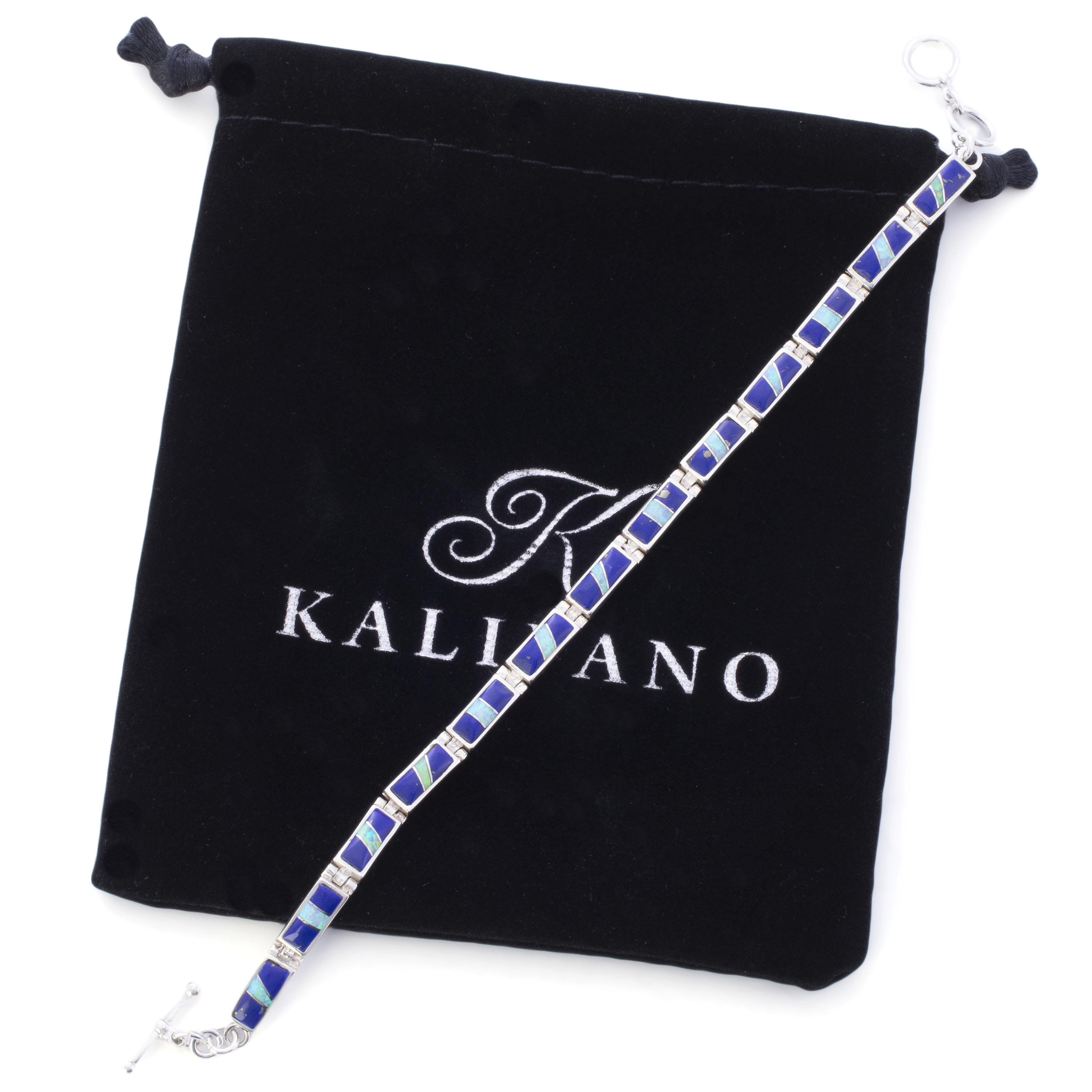 Kalifano Southwest Silver Jewelry Lapis 925 Sterling Silver Bracelet USA Handmade with Opal Accent NMB.0224.LP