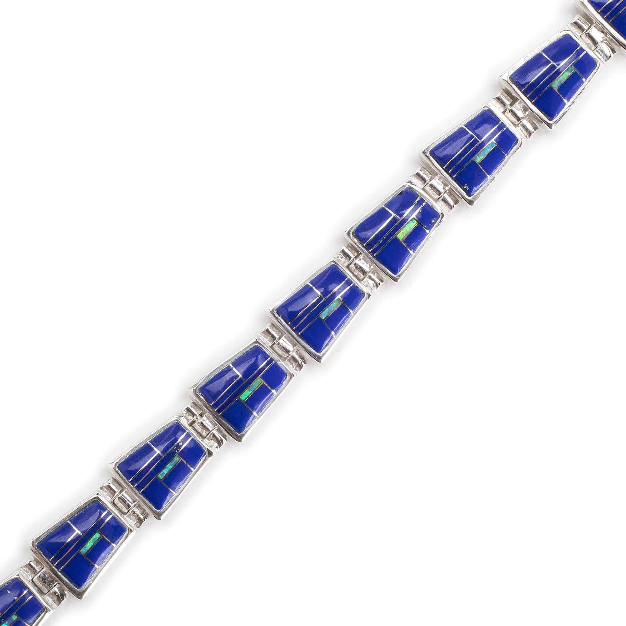 Kalifano Southwest Silver Jewelry Lapis 925 Sterling Silver Bracelet USA Handmade with Opal Accent NMB.0240.LP
