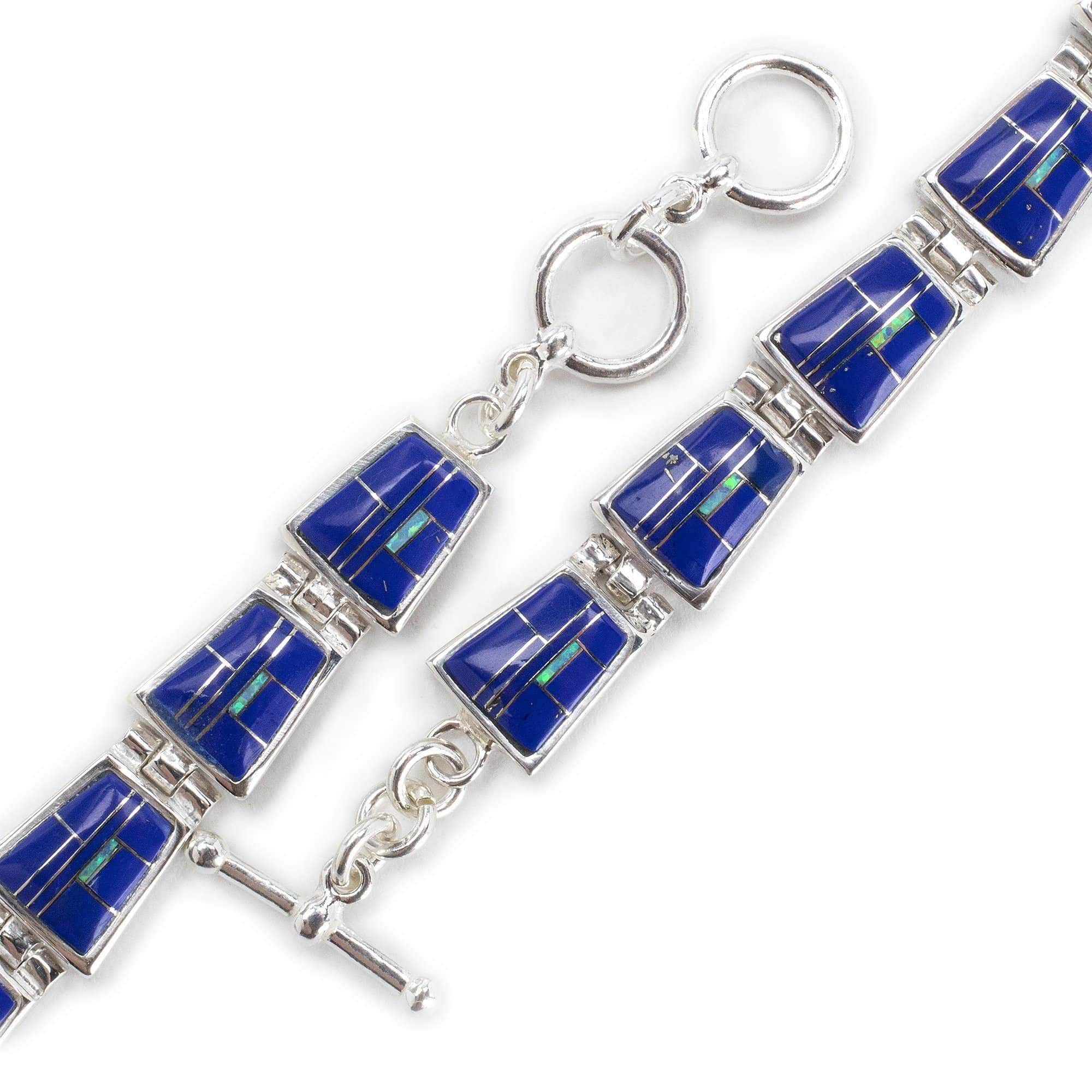 Kalifano Southwest Silver Jewelry Lapis 925 Sterling Silver Bracelet USA Handmade with Opal Accent NMB.0240.LP