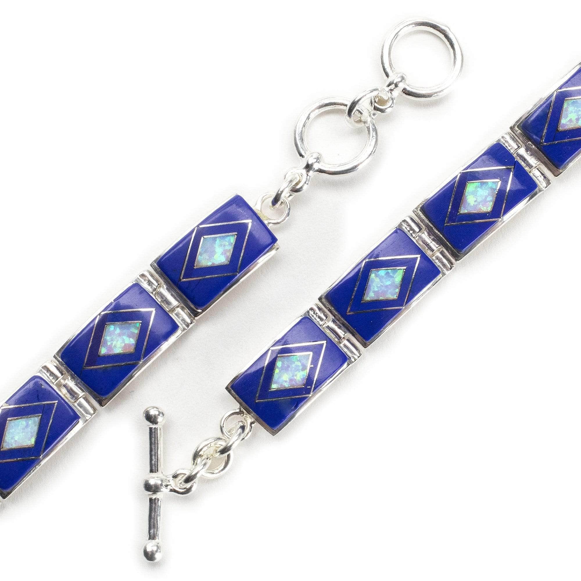 Kalifano Southwest Silver Jewelry Lapis 925 Sterling Silver Bracelet USA Handmade with Opal Accent NMB.0553.LP
