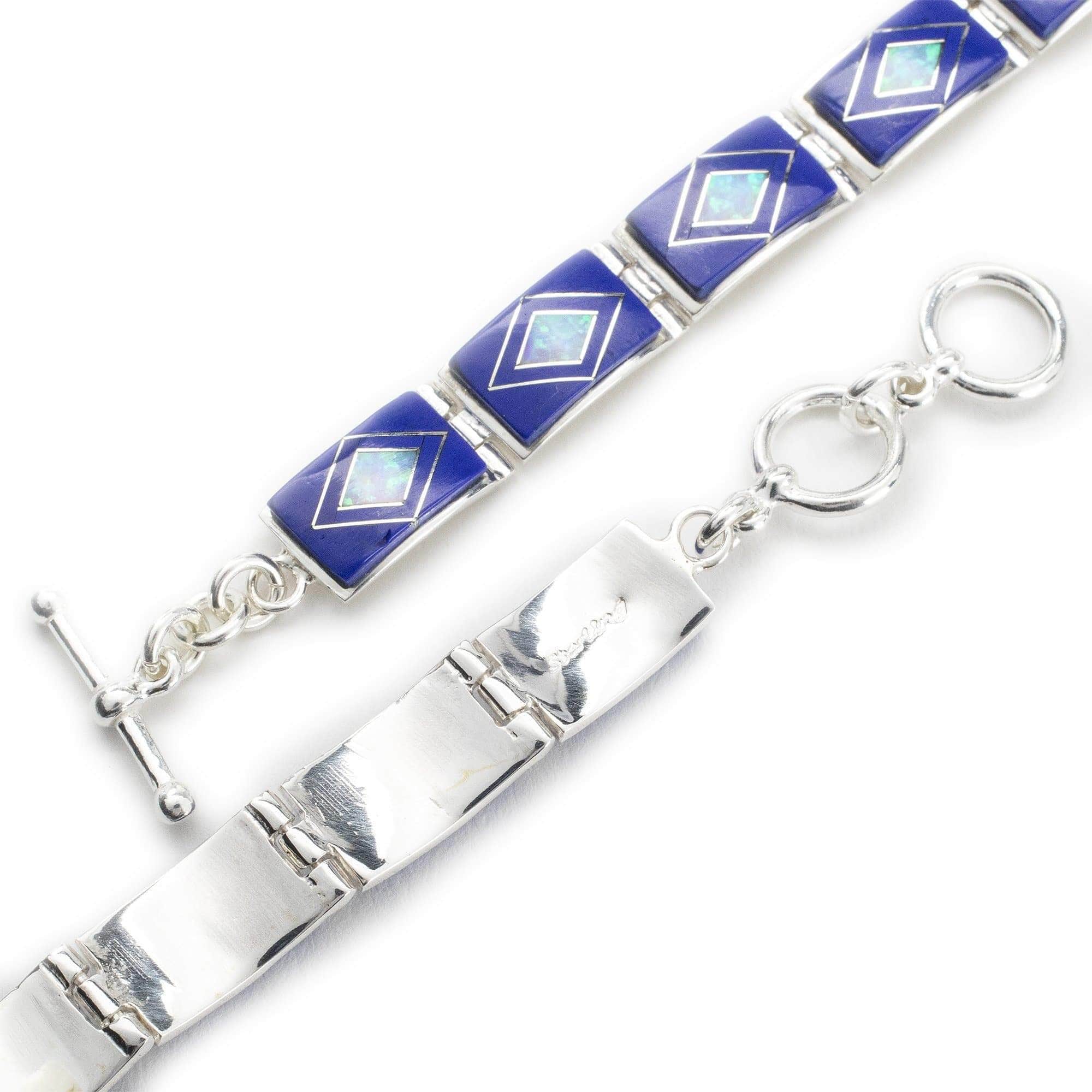 Kalifano Southwest Silver Jewelry Lapis 925 Sterling Silver Bracelet USA Handmade with Opal Accent NMB.0553.LP