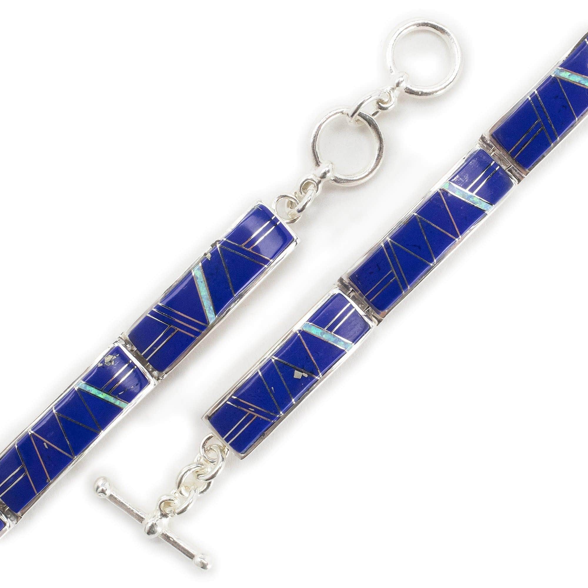 Kalifano Southwest Silver Jewelry Lapis 925 Sterling Silver Bracelet USA Handmade with Opal Accent NMB.0565.LP