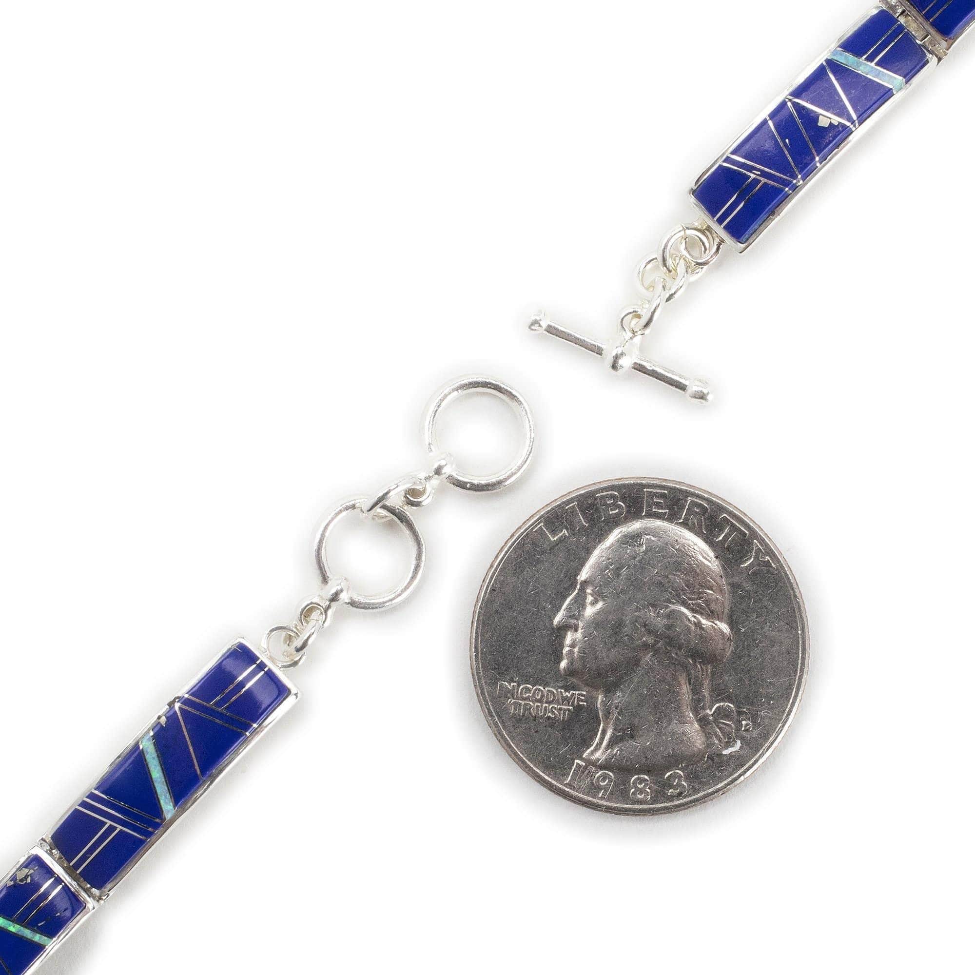 Kalifano Southwest Silver Jewelry Lapis 925 Sterling Silver Bracelet USA Handmade with Opal Accent NMB.0565.LP
