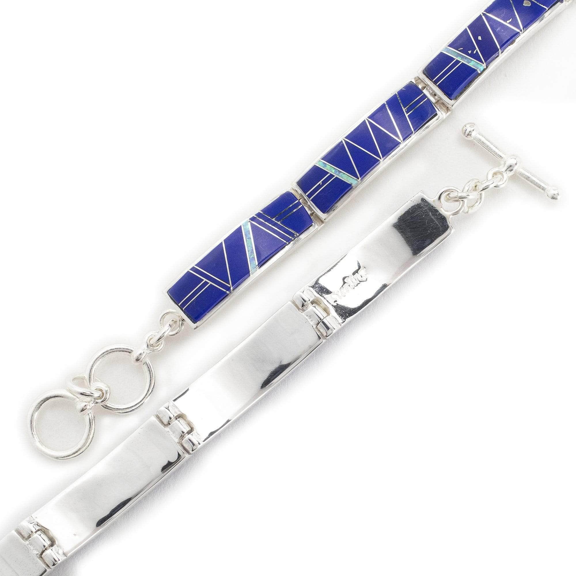 Kalifano Southwest Silver Jewelry Lapis 925 Sterling Silver Bracelet USA Handmade with Opal Accent NMB.0565.LP