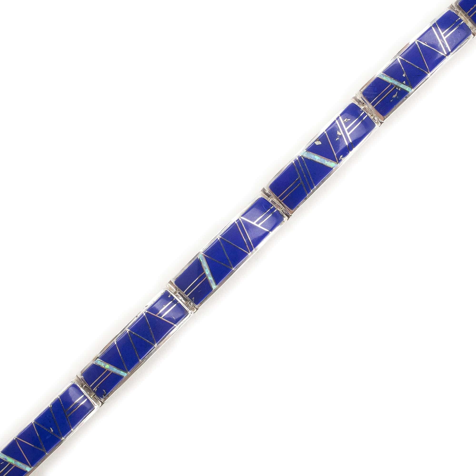 Kalifano Southwest Silver Jewelry Lapis 925 Sterling Silver Bracelet USA Handmade with Opal Accent NMB.0565.LP