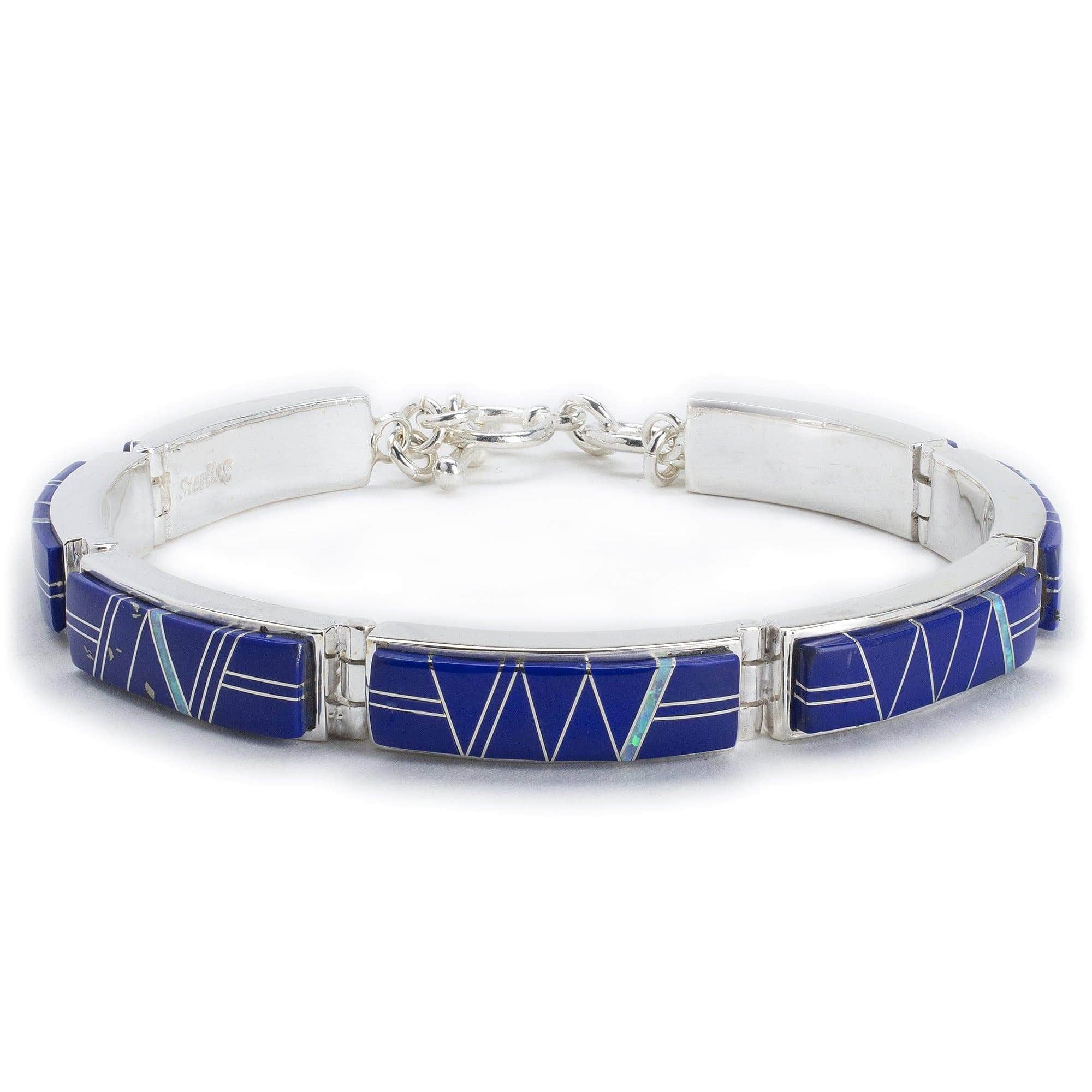 Kalifano Southwest Silver Jewelry Lapis 925 Sterling Silver Bracelet USA Handmade with Opal Accent NMB.0565.LP