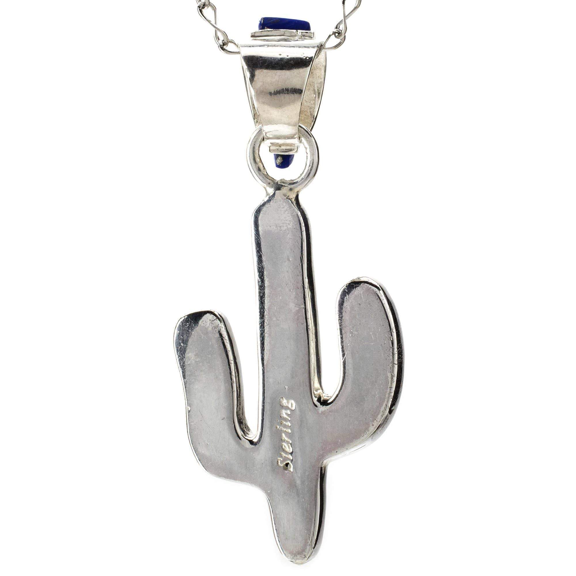 Kalifano Southwest Silver Jewelry Lapis Cactus 925 Sterling Silver Pendant USA Handmade with Aqua Opal Accent NMN.0602.LP