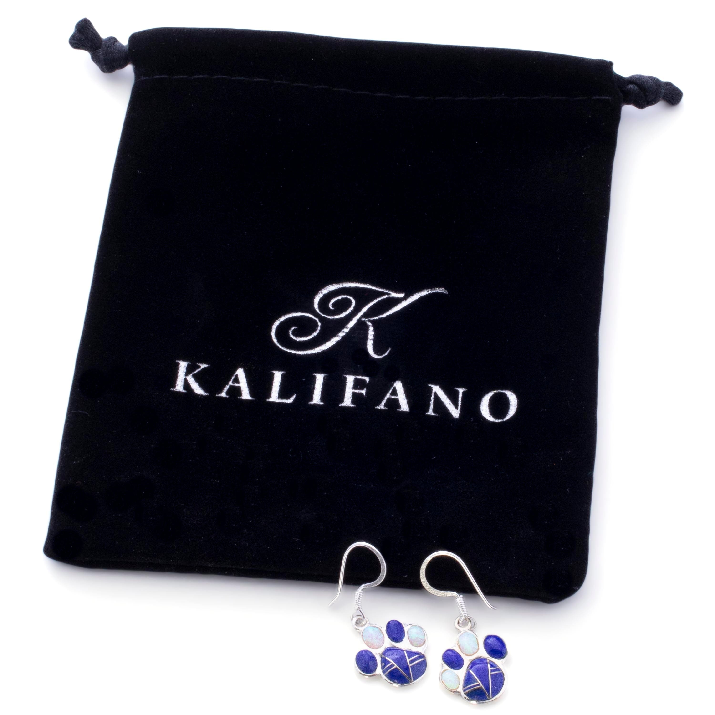 KALIFANO Southwest Silver Jewelry Lapis Dog Paw Dangle Sterling Silver Earrings with French Hook USA Handmade with Opal Accent NME.2364.LP