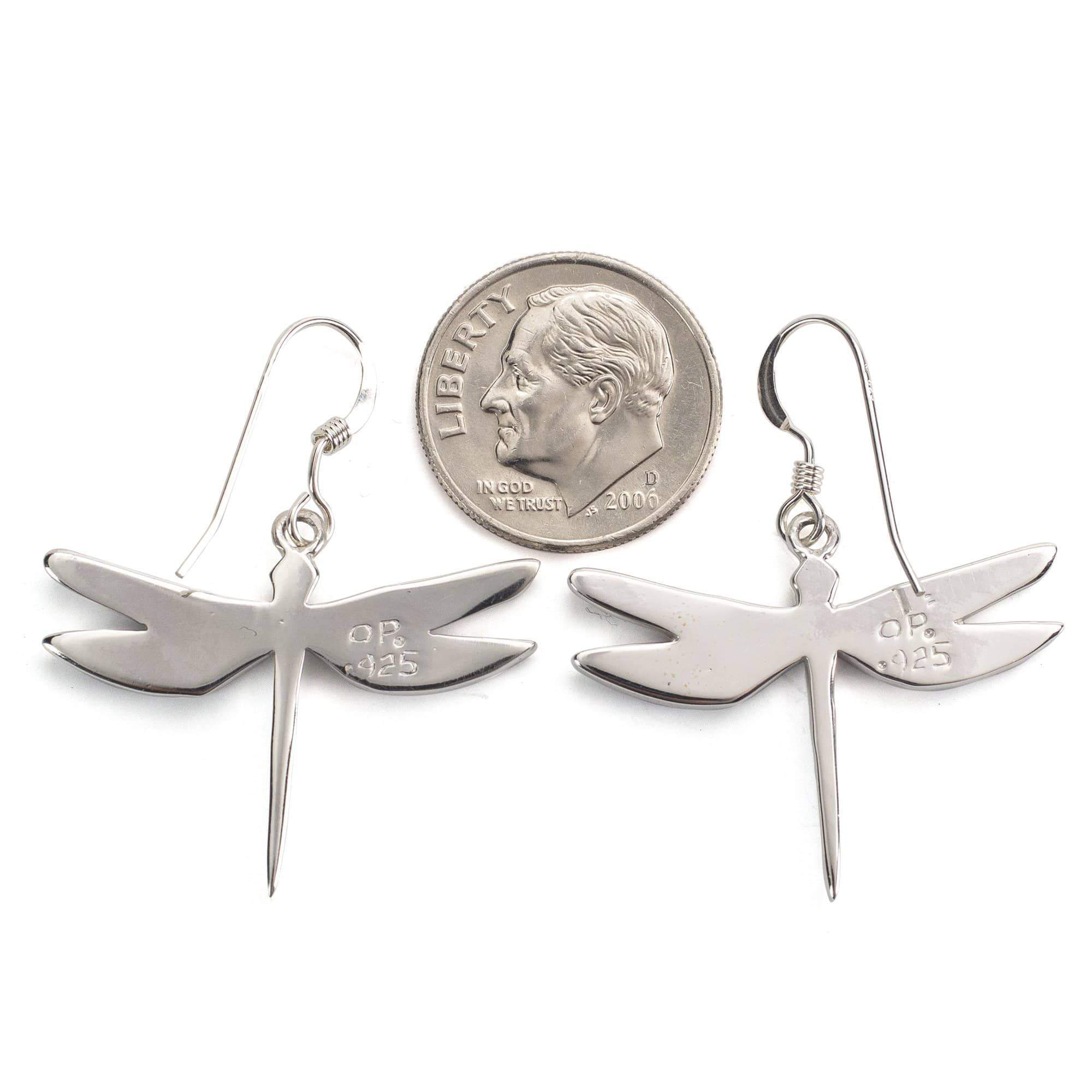 Kalifano Southwest Silver Jewelry Lapis Dragonfly 925 Sterling Silver Earring with French Hook USA Handmade with Opal Accent NME.2296S.LP