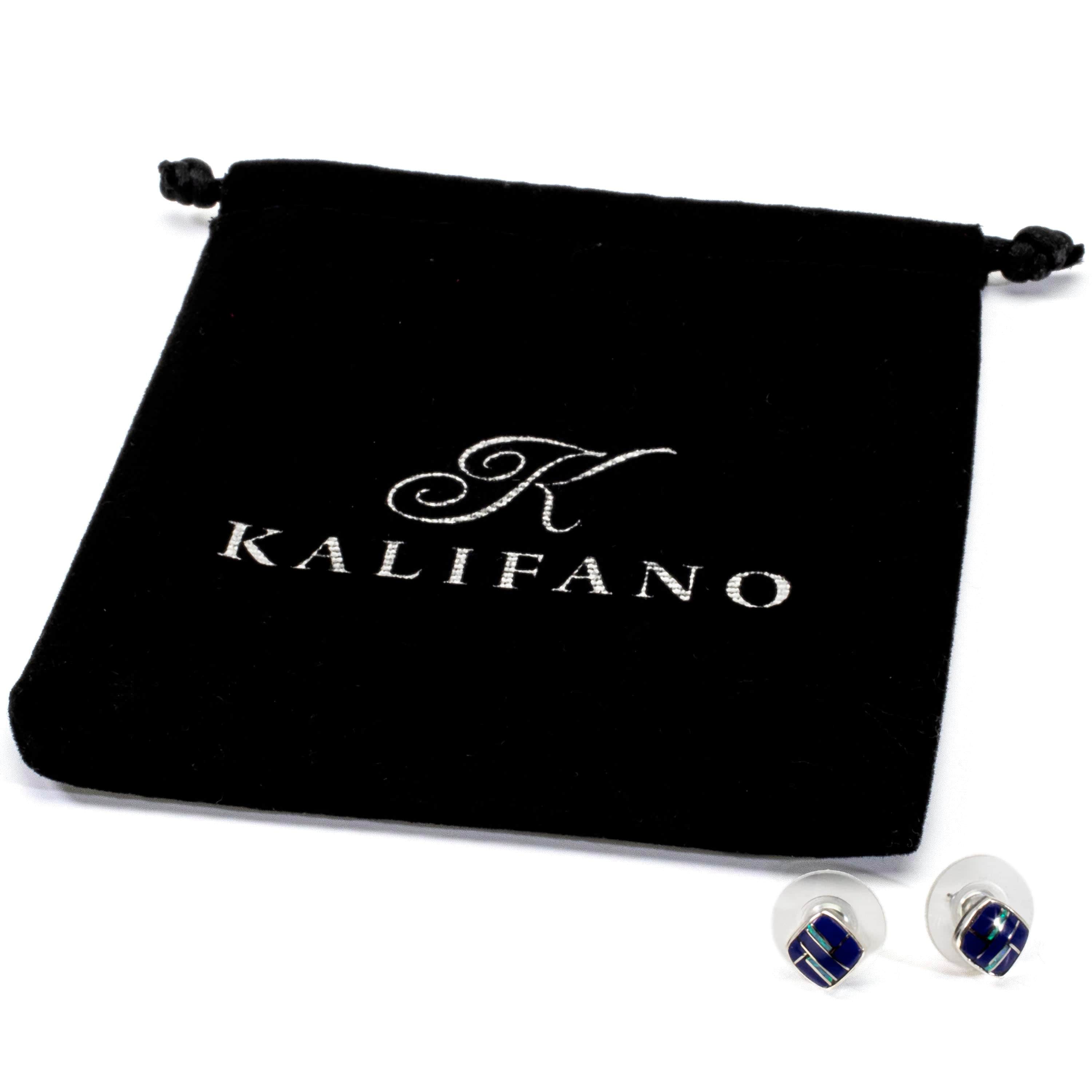 Kalifano Southwest Silver Jewelry Lapis Pentagon Earrings Handmade with Sterling Silver and Opal Accent NME.2241.LP
