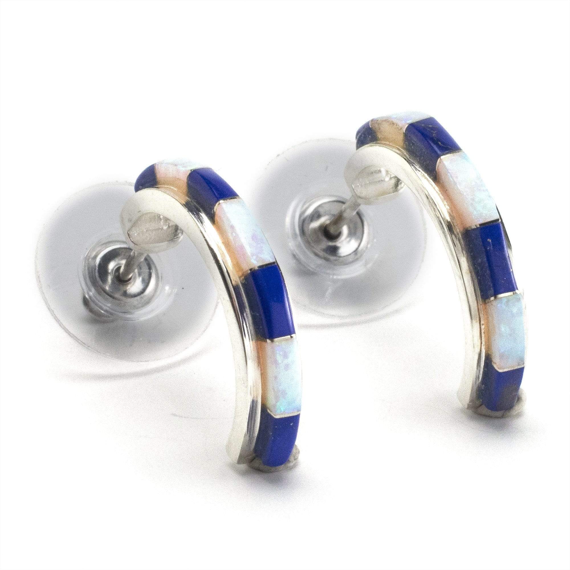 Kalifano Southwest Silver Jewelry Lapis Semi Hoop 925 Sterling Silver Earring USA Handmade with Opal Accent NME.0612.LP