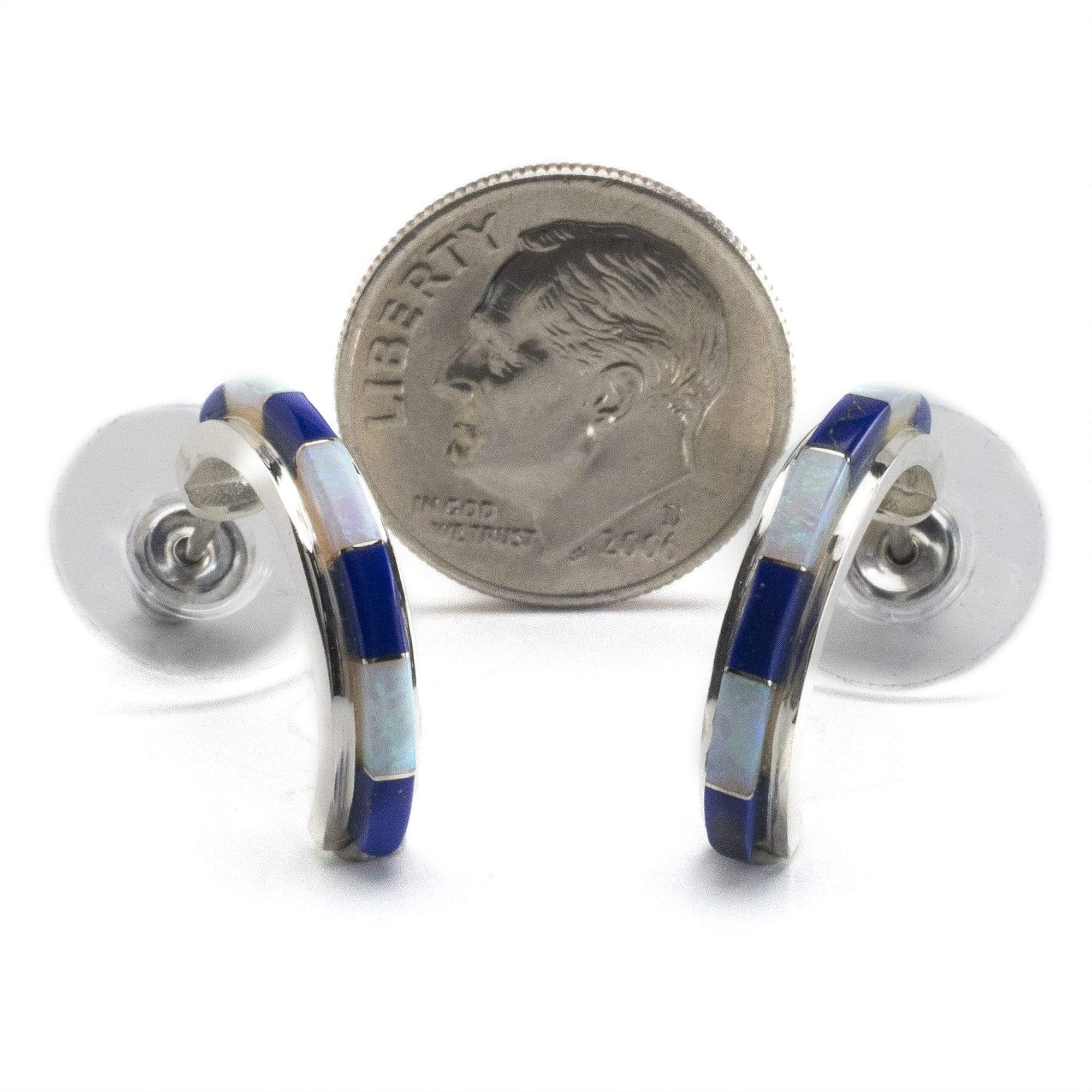 Kalifano Southwest Silver Jewelry Lapis Semi Hoop 925 Sterling Silver Earring USA Handmade with Opal Accent NME.0612.LP