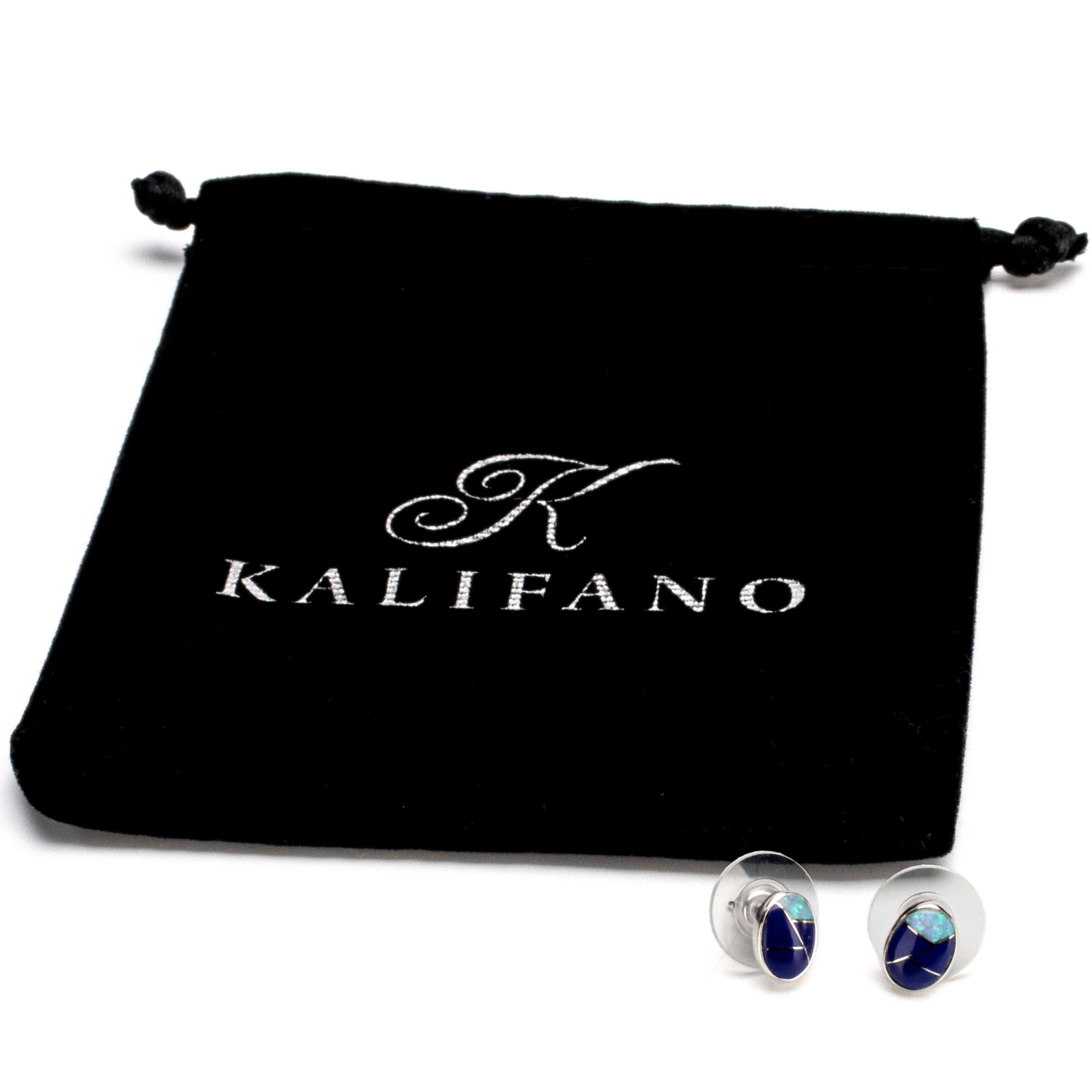 Kalifano Southwest Silver Jewelry Lapis Shell Oval Earrings Handmade with Sterling Silver and Opal Accent NME.2306.LP