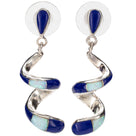 Lapis Spiral Dangle Earrings Handmade with Sterling Silver and Opal Accent