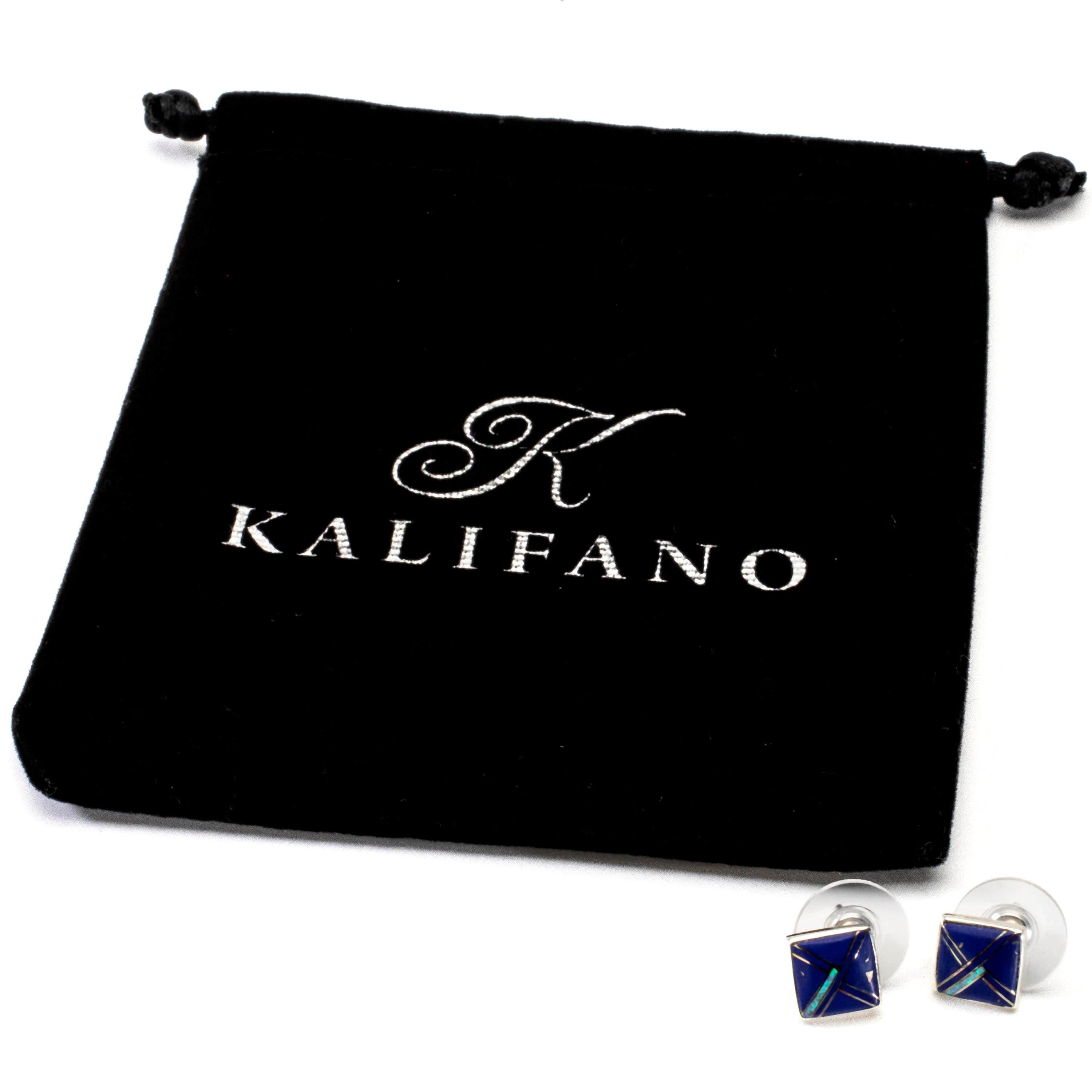 Kalifano Southwest Silver Jewelry Lapis Square Earrings Handmade with Sterling Silver and Opal Accent NME.2263.LP