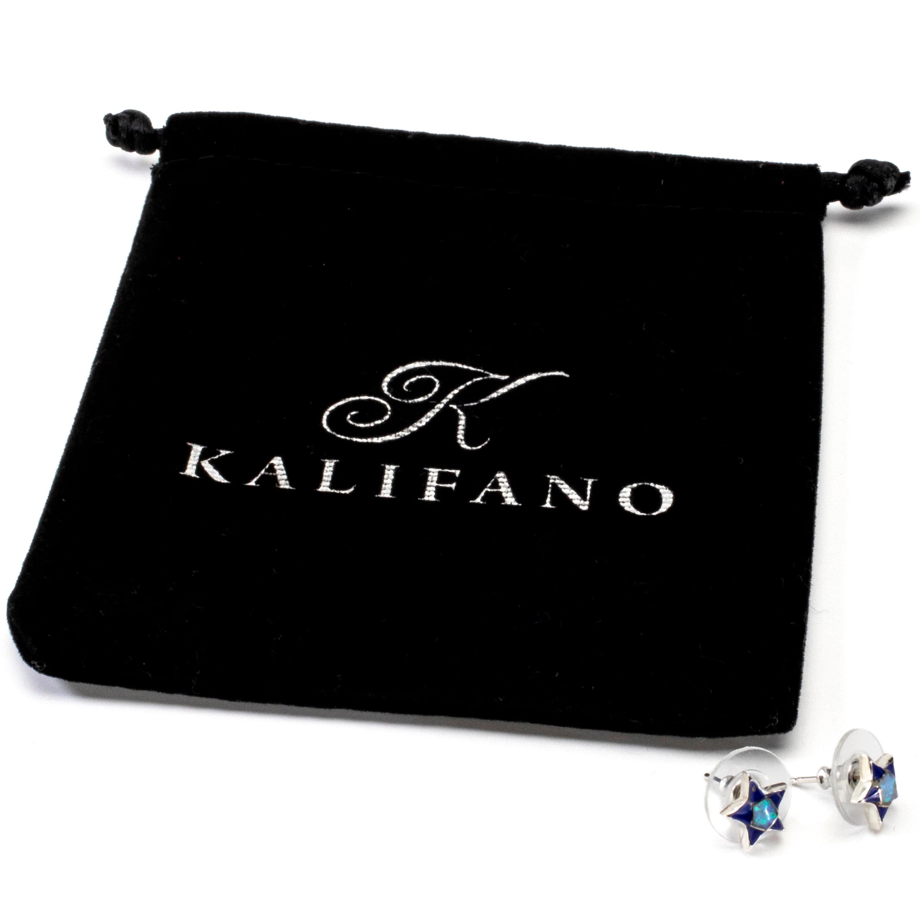 Kalifano Southwest Silver Jewelry Lapis Star Earrings Handmade with Sterling Silver and Opal Accent NME.2243.LP