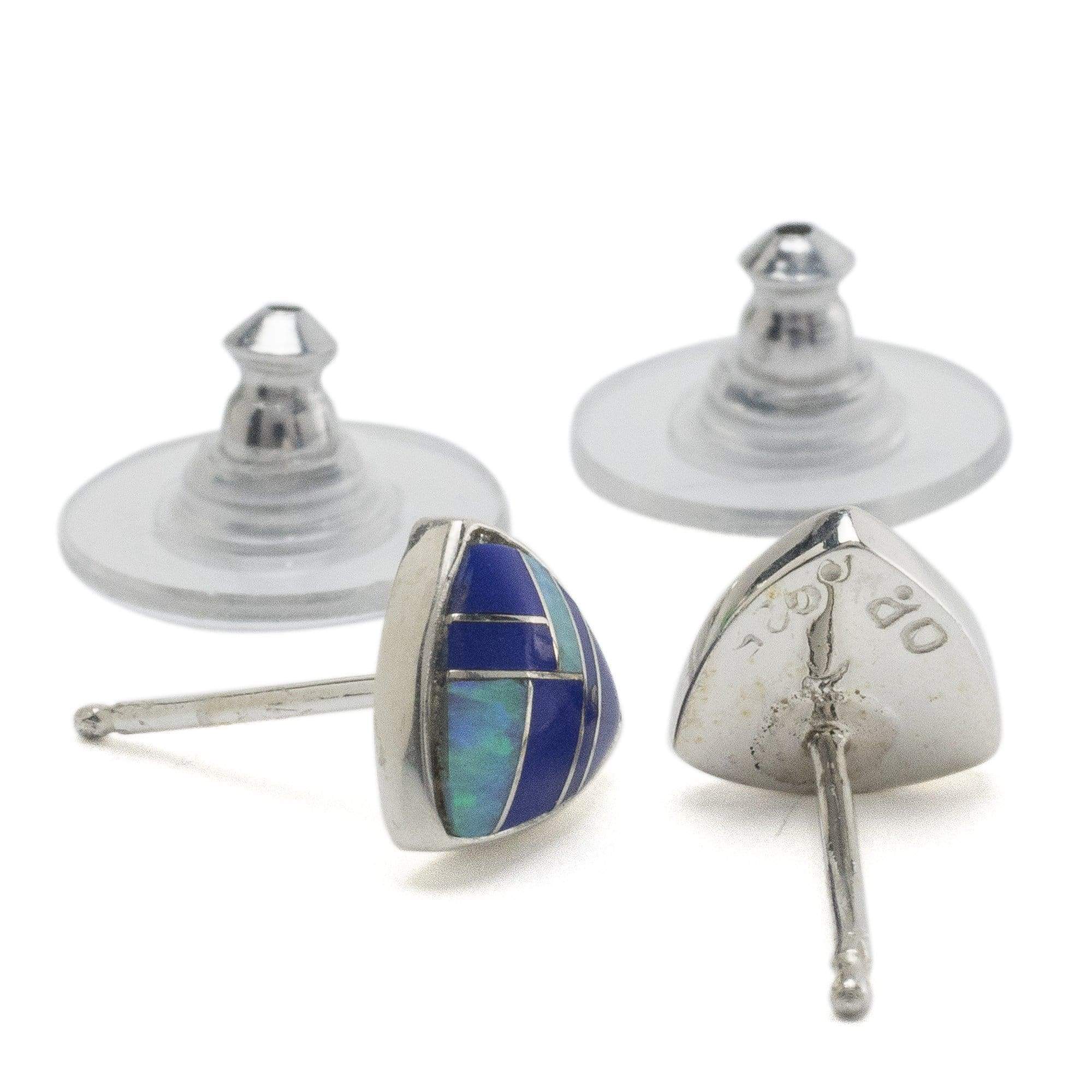 Kalifano Southwest Silver Jewelry Lapis Triangle 925 Sterling Silver Earring with Stud Backing USA Handmade with Opal Accent NME.2242.LP