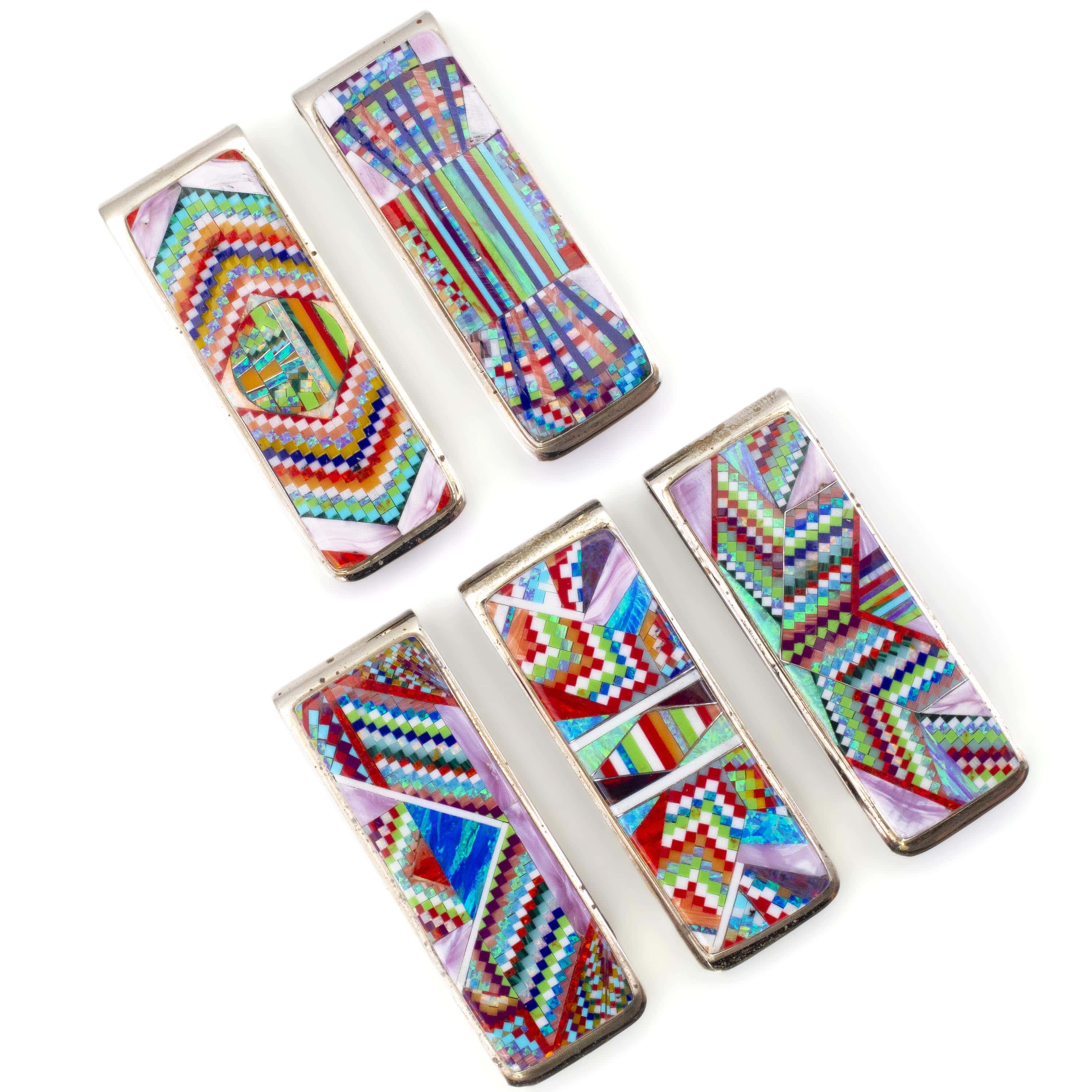 KALIFANO Southwest Silver Jewelry Multi Gem Opal Micro Inlay Handmade 925 Sterling Silver Money Clip AKMC200.001