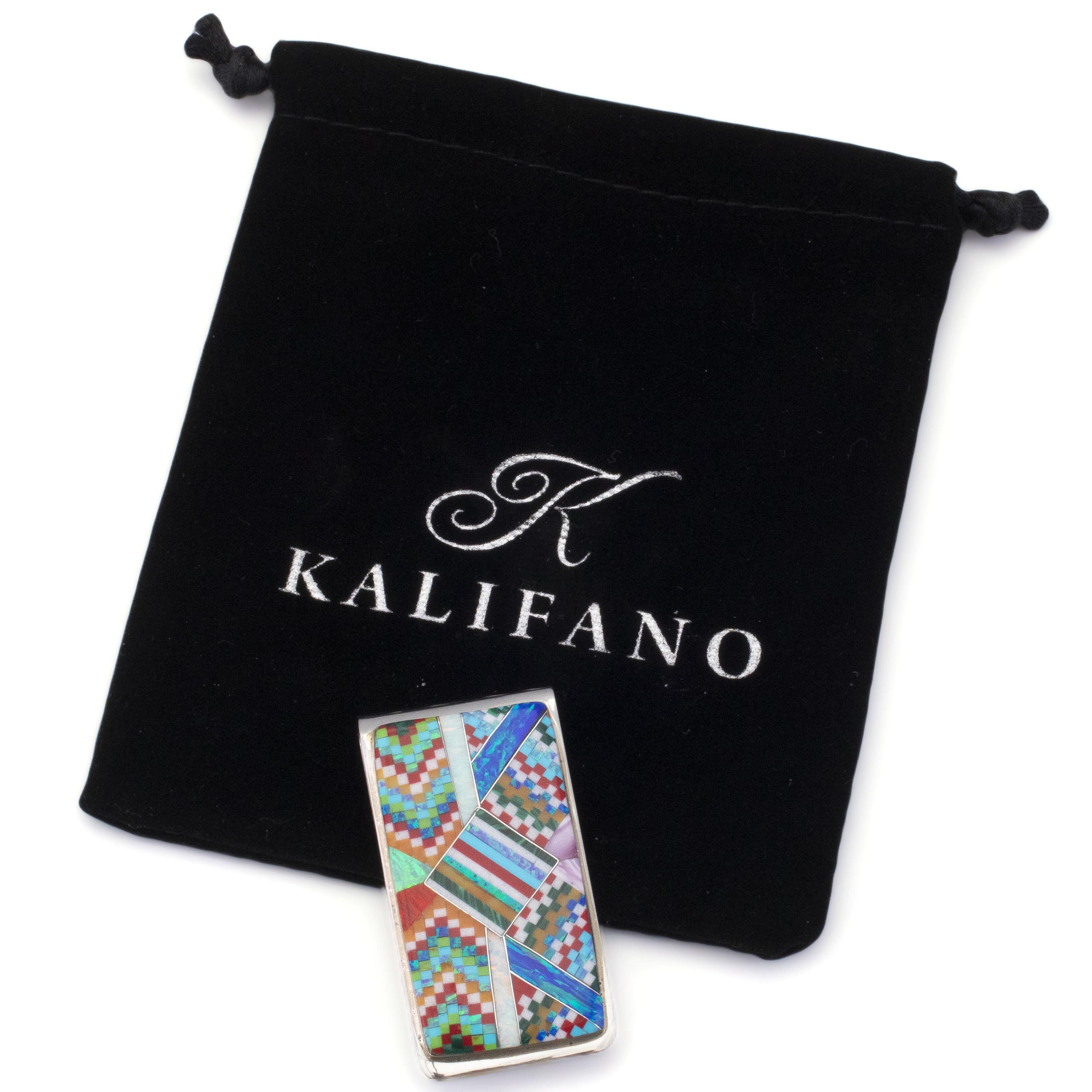 KALIFANO Southwest Silver Jewelry Multi Gem Opal Micro Inlay Handmade 925 Sterling Silver Money Clip AKMC250.001