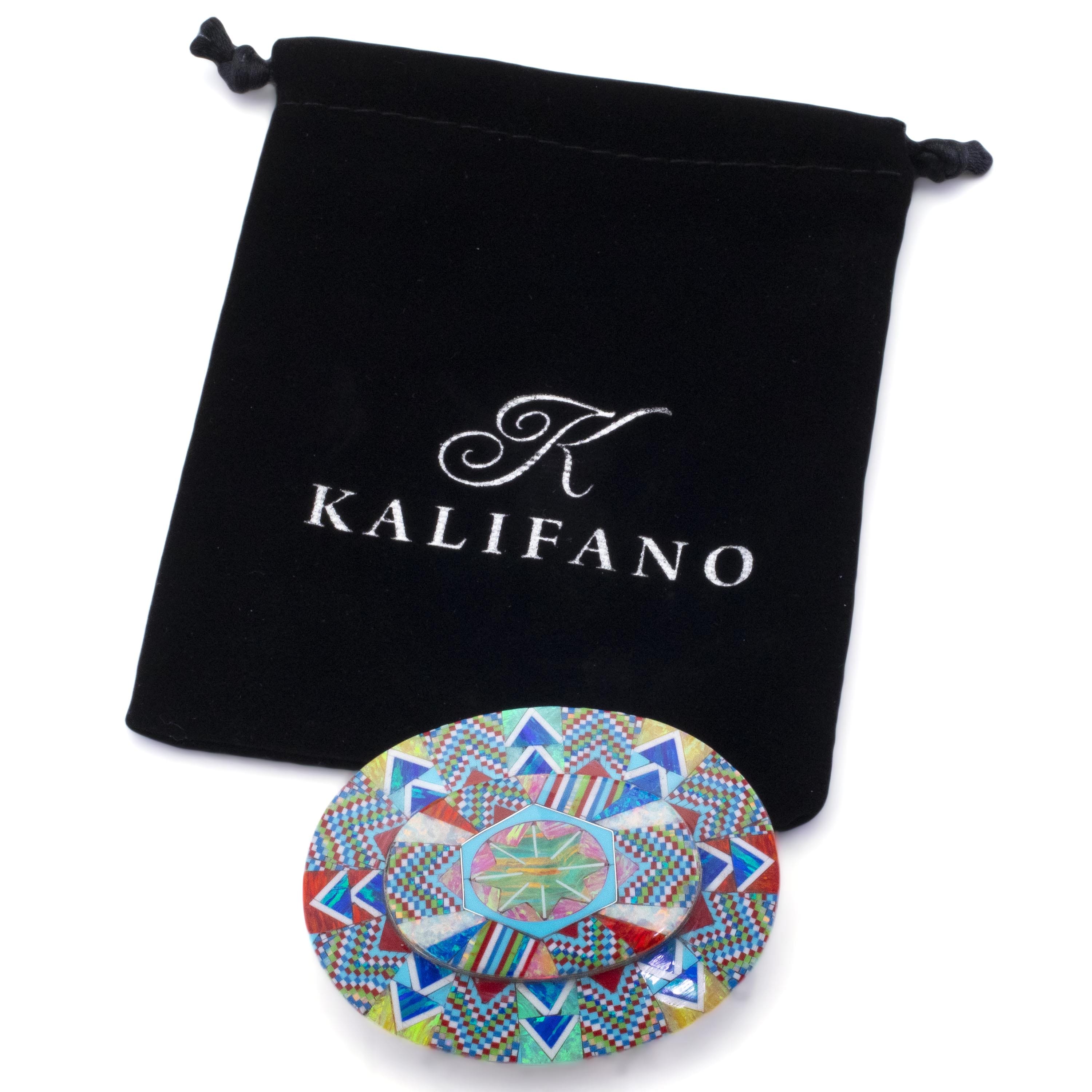 KALIFANO Southwest Silver Jewelry Multi Gem Opal Micro Inlay with Genuine Turquoise and Coral Handmade 925 Sterling Silver Oval Belt Buckle AKBB1200.001