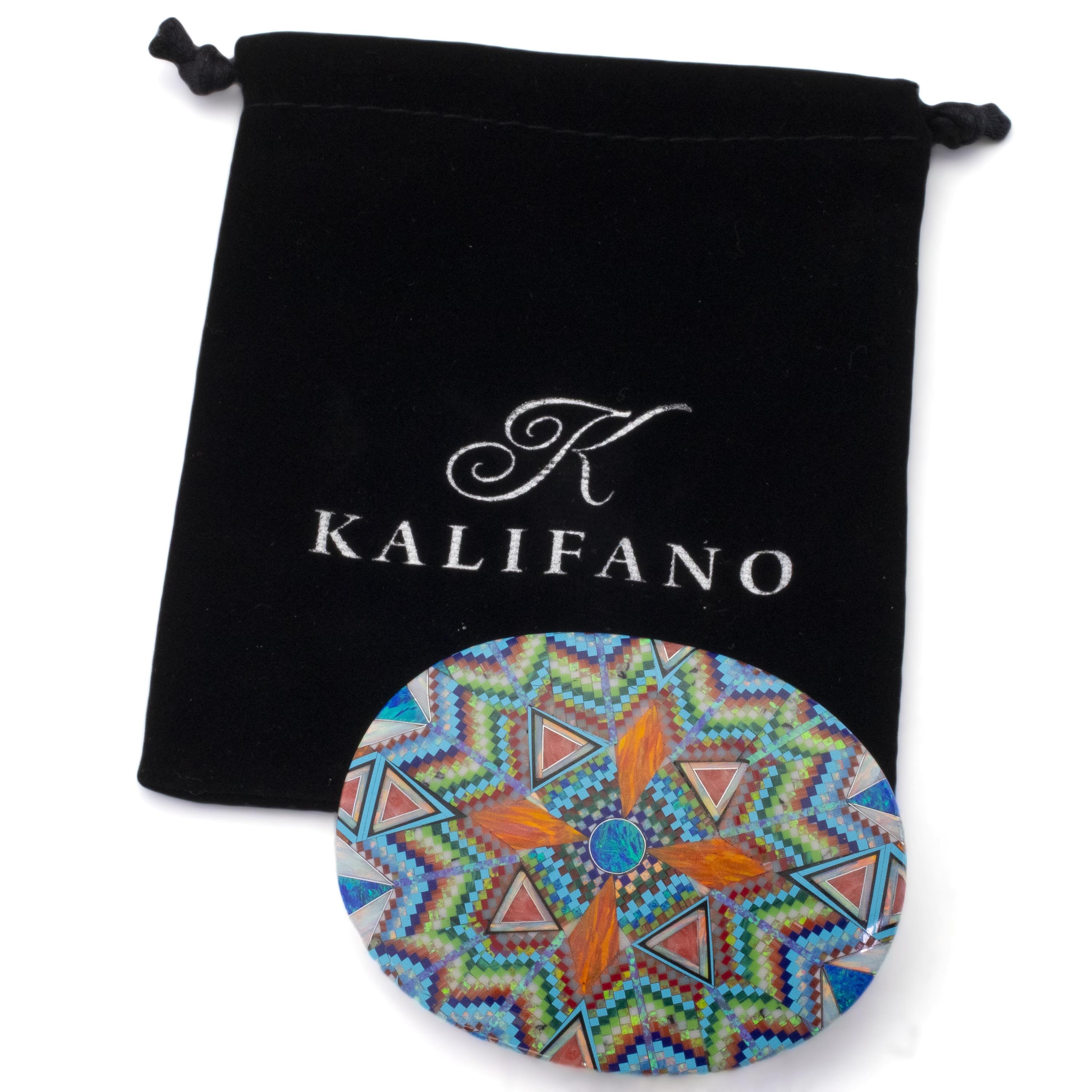 KALIFANO Southwest Silver Jewelry Multi Gem Opal Micro Inlay with Genuine Turquoise and Coral Handmade 925 Sterling Silver Oval Belt Buckle AKBB1200.002