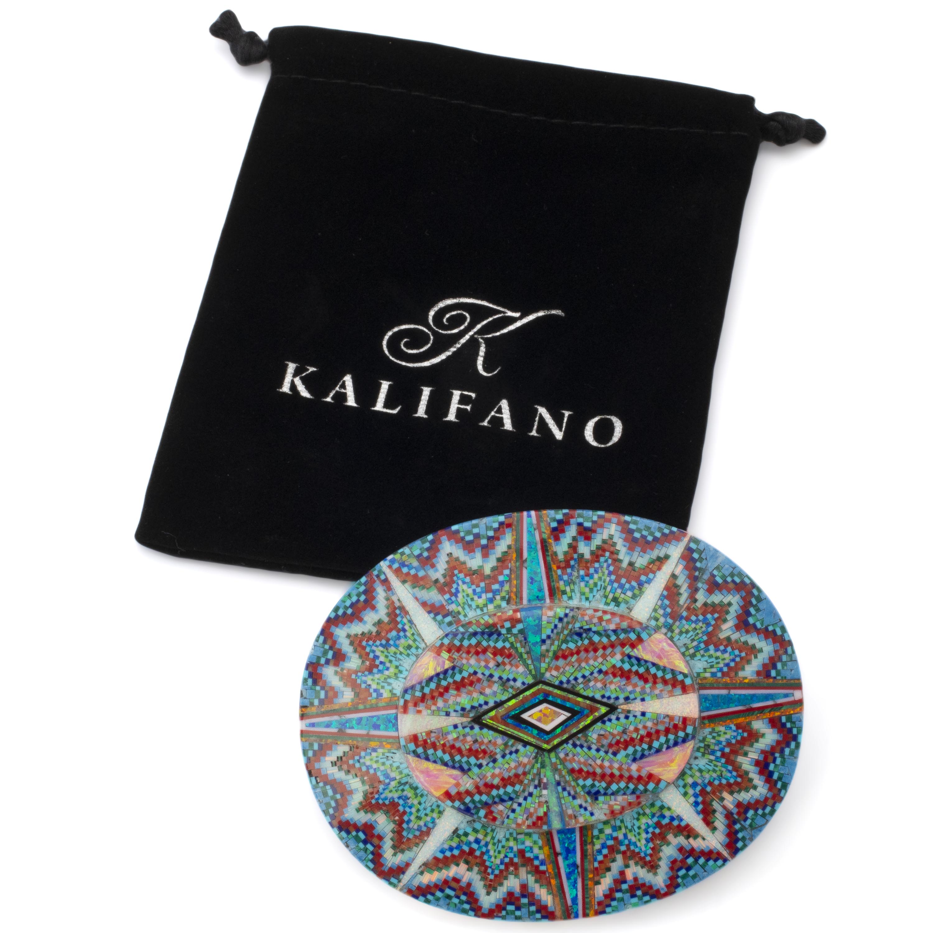 KALIFANO Southwest Silver Jewelry Multi Gem Opal Micro Inlay with Genuine Turquoise and Coral Handmade 925 Sterling Silver Oval Belt Buckle AKBB1800.003