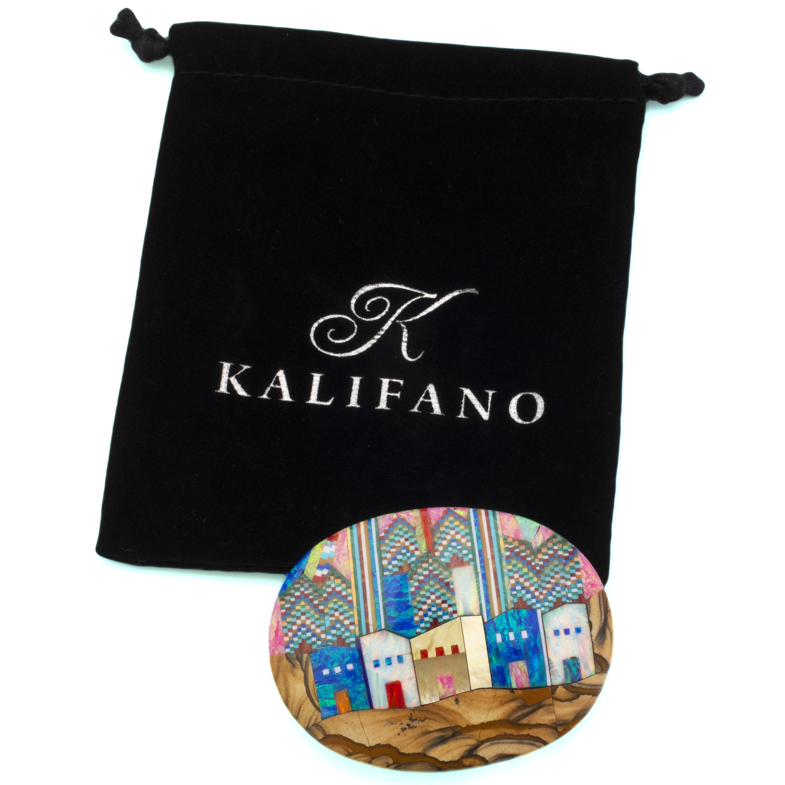 KALIFANO Southwest Silver Jewelry Multi Gem Opal Micro Inlay with Genuine Turquoise Handmade 925 Sterling Silver Oval Belt Buckle AKBB1200.003