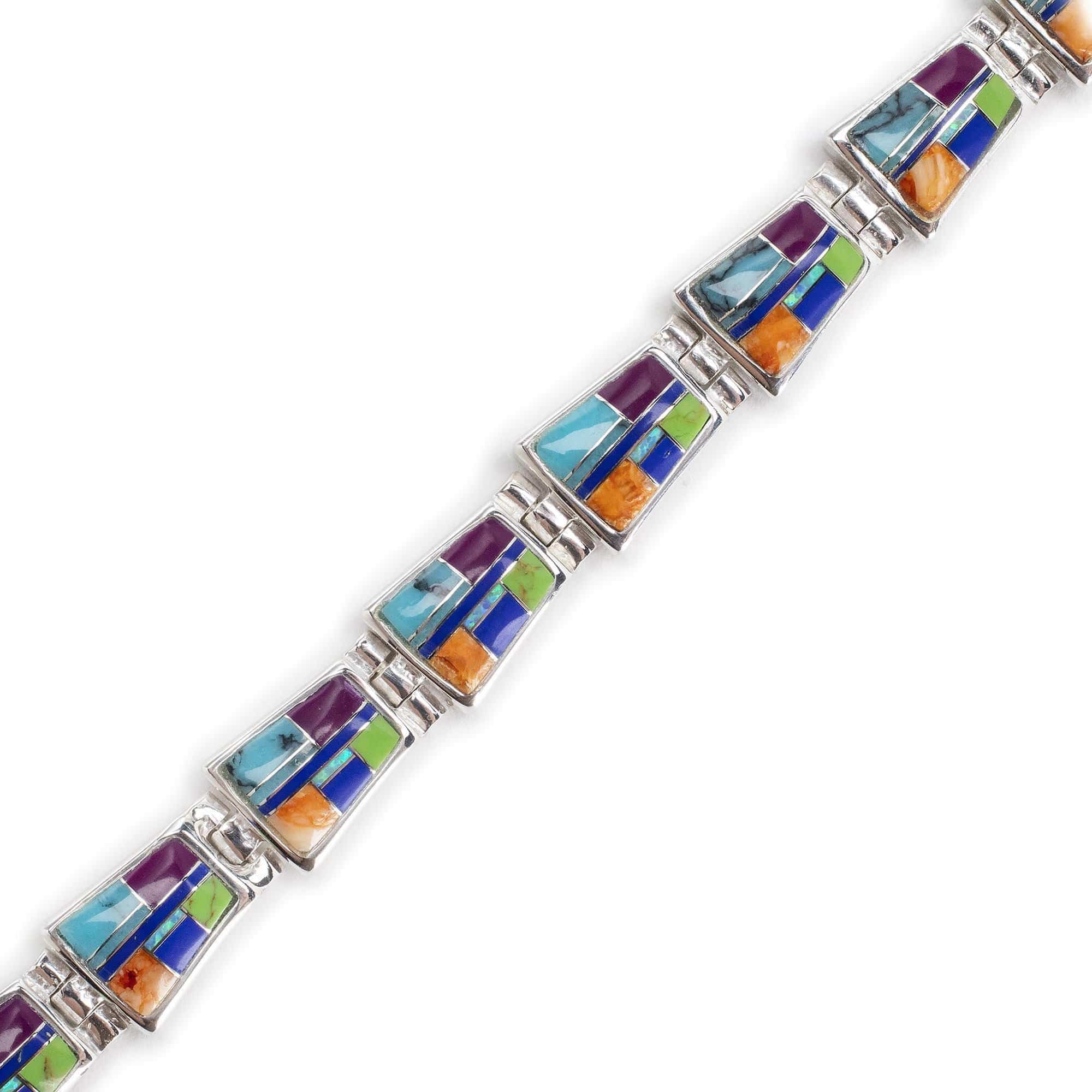 Kalifano Southwest Silver Jewelry Multi Gemstone 925 Sterling Silver Bracelet USA Handmade with Opal Accent NMB.0240.MT