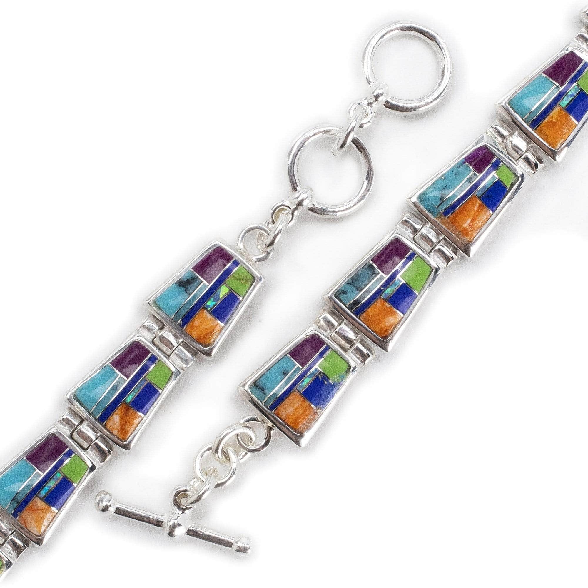 Kalifano Southwest Silver Jewelry Multi Gemstone 925 Sterling Silver Bracelet USA Handmade with Opal Accent NMB.0240.MT