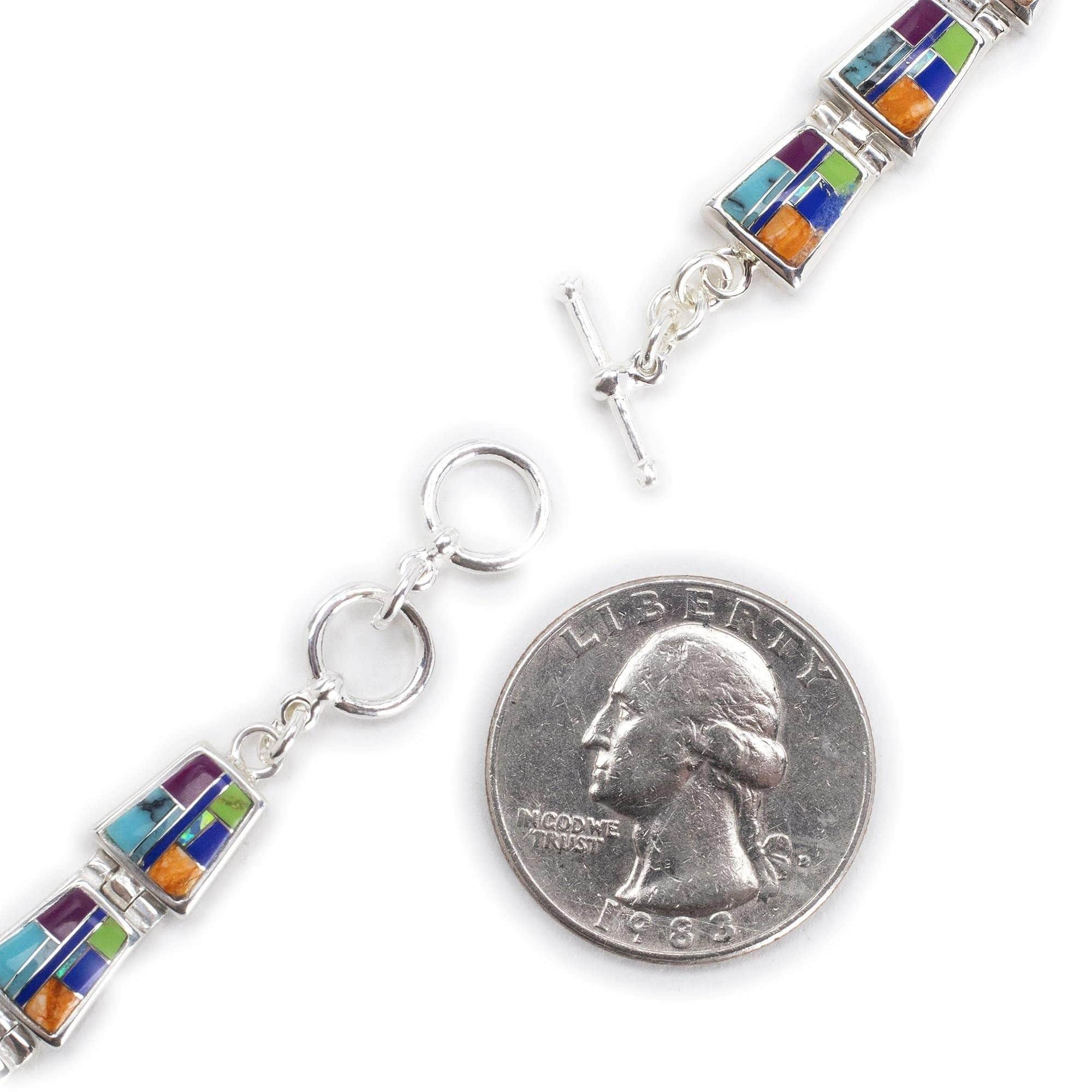 Kalifano Southwest Silver Jewelry Multi Gemstone 925 Sterling Silver Bracelet USA Handmade with Opal Accent NMB.0240.MT