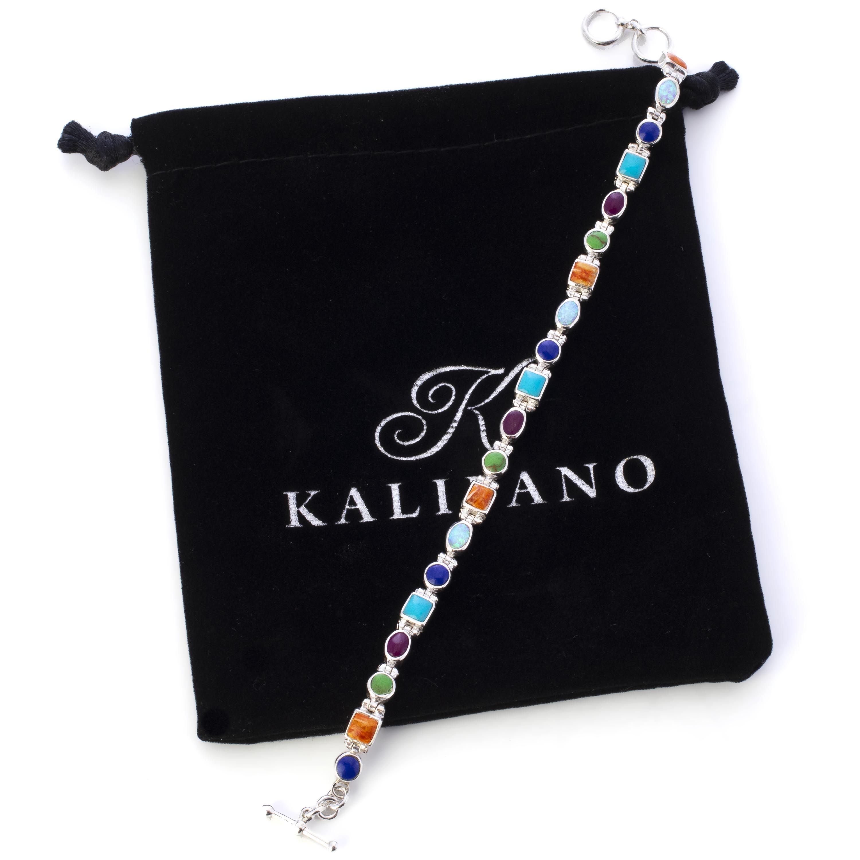 Kalifano Southwest Silver Jewelry Multi Gemstone 925 Sterling Silver Bracelet USA Handmade with Opal Accent NMB.0548.MT