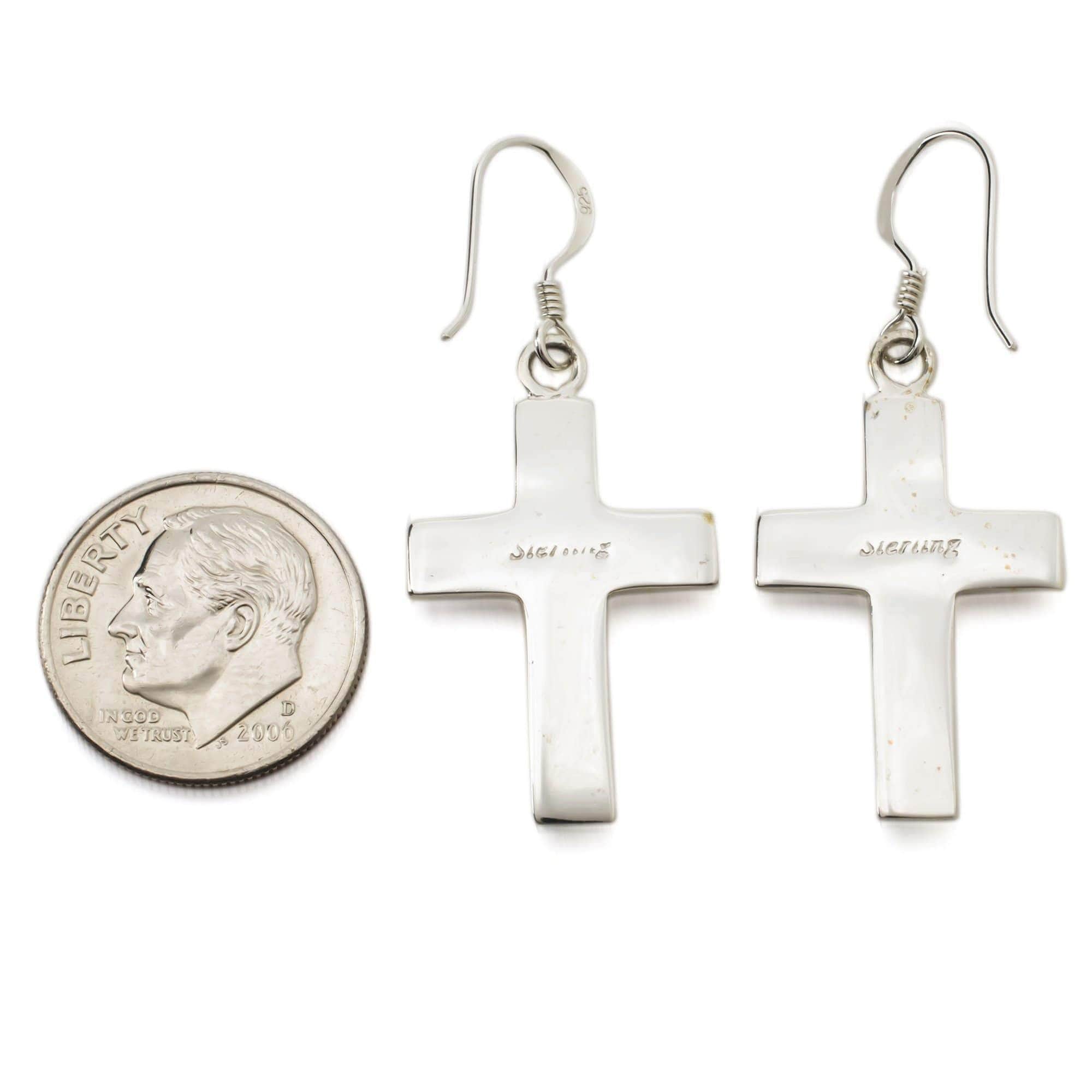 Kalifano Southwest Silver Jewelry Multi Gemstone Cross 925 Sterling Silver Earring with French Hook USA Handmade with Aqua Opal Accent NME.2054.MT