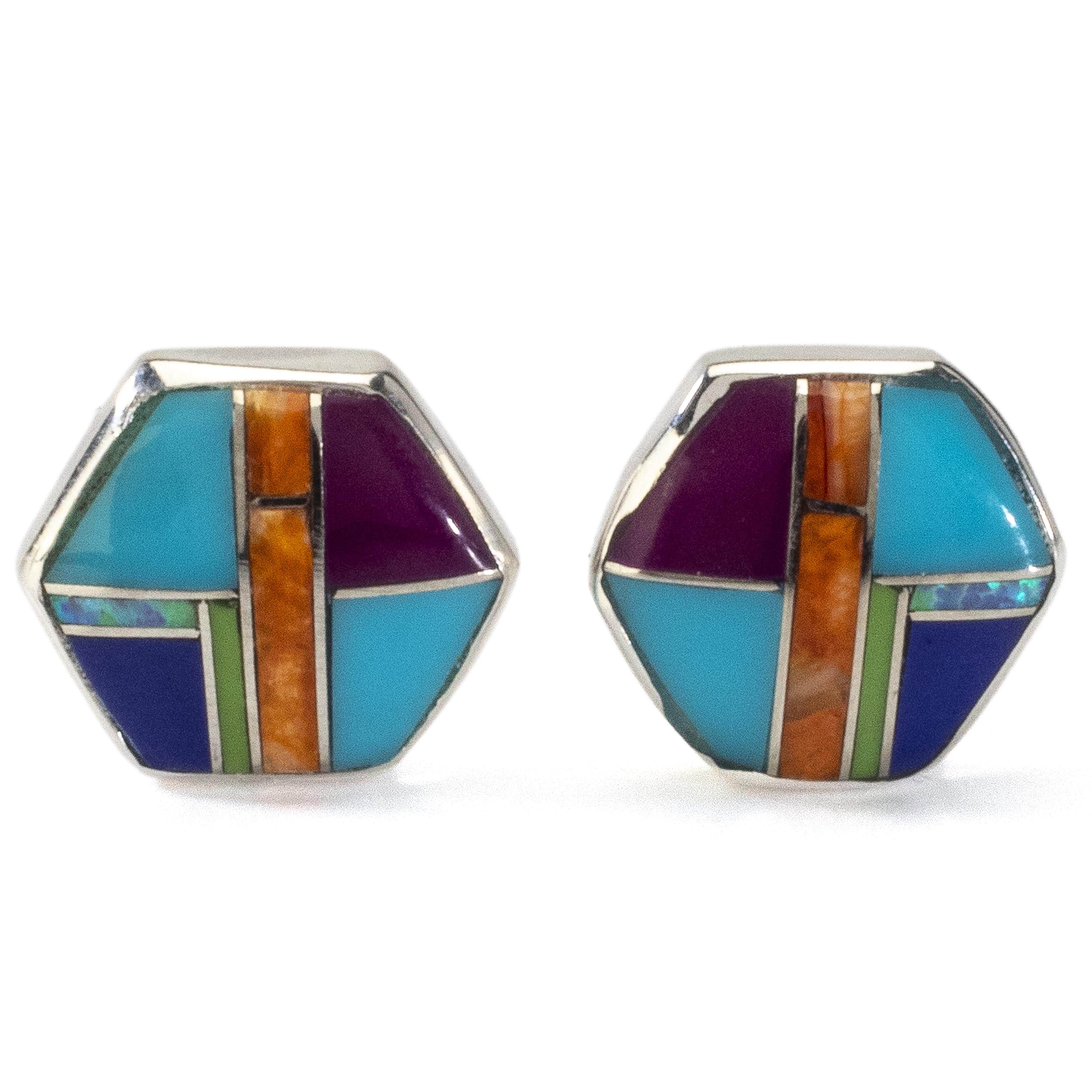 Kalifano Southwest Silver Jewelry Multi Gemstone Earrings Handmade with Sterling Silver and Opal Accent NME.2264.MT