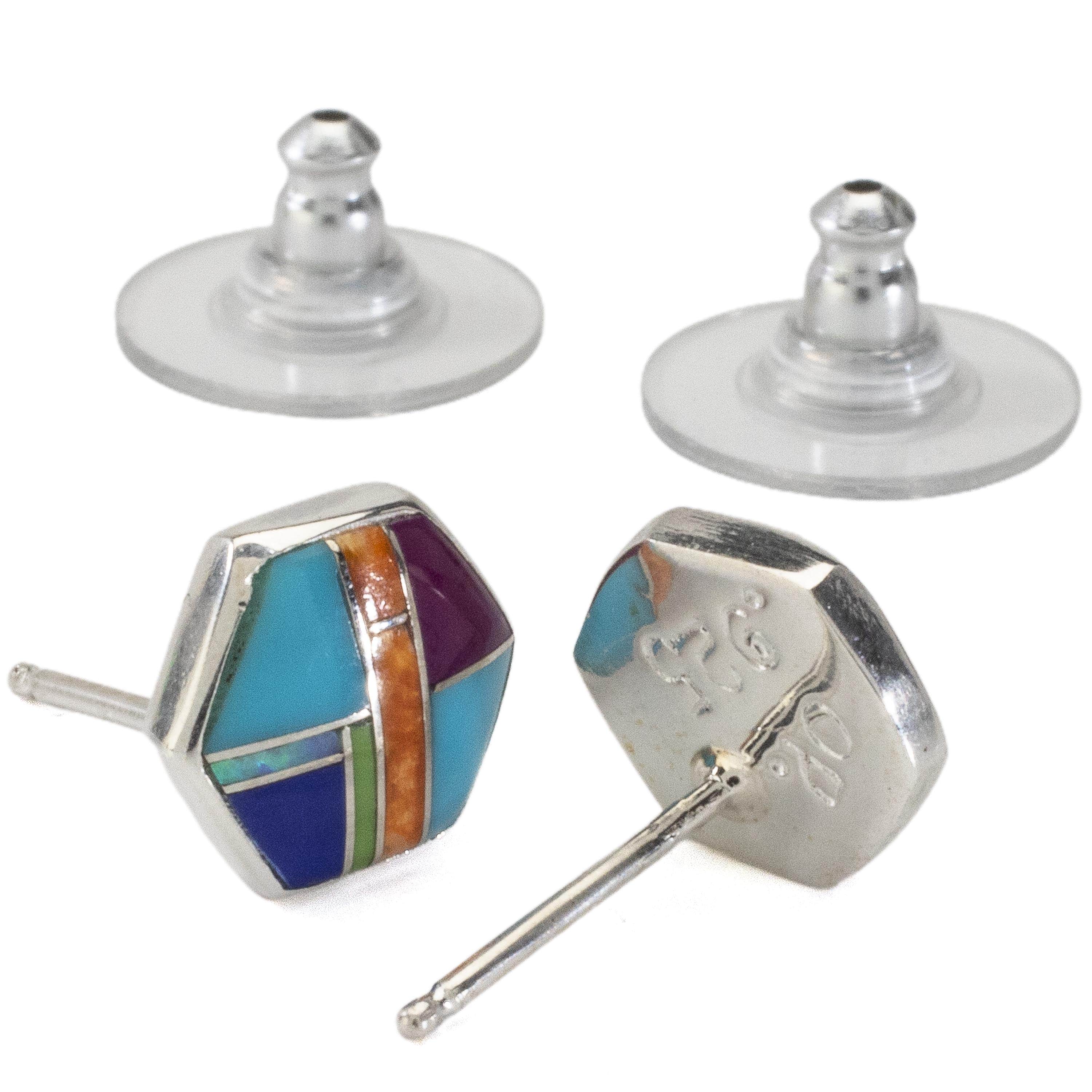 Kalifano Southwest Silver Jewelry Multi Gemstone Earrings Handmade with Sterling Silver and Opal Accent NME.2264.MT