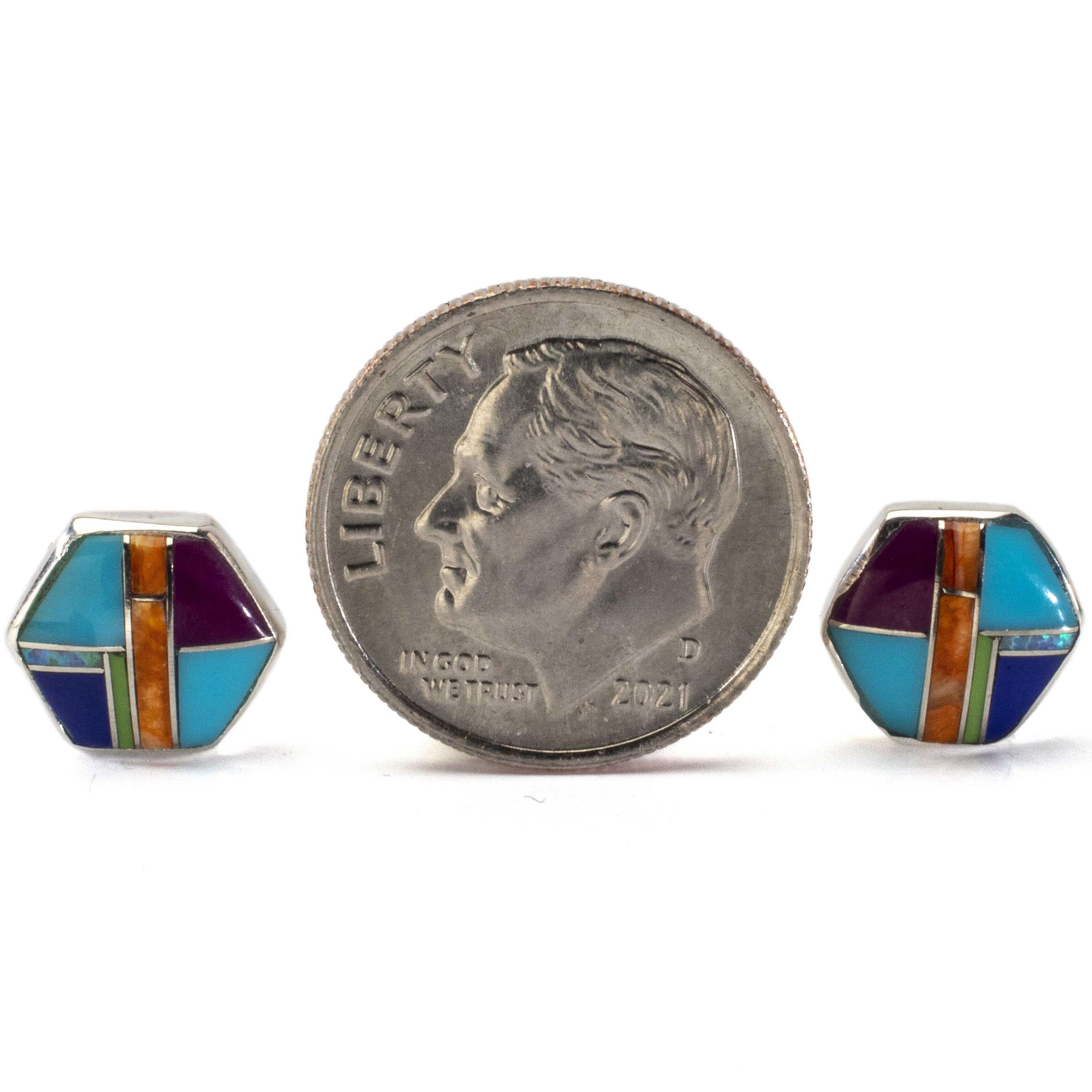 Kalifano Southwest Silver Jewelry Multi Gemstone Earrings Handmade with Sterling Silver and Opal Accent NME.2264.MT