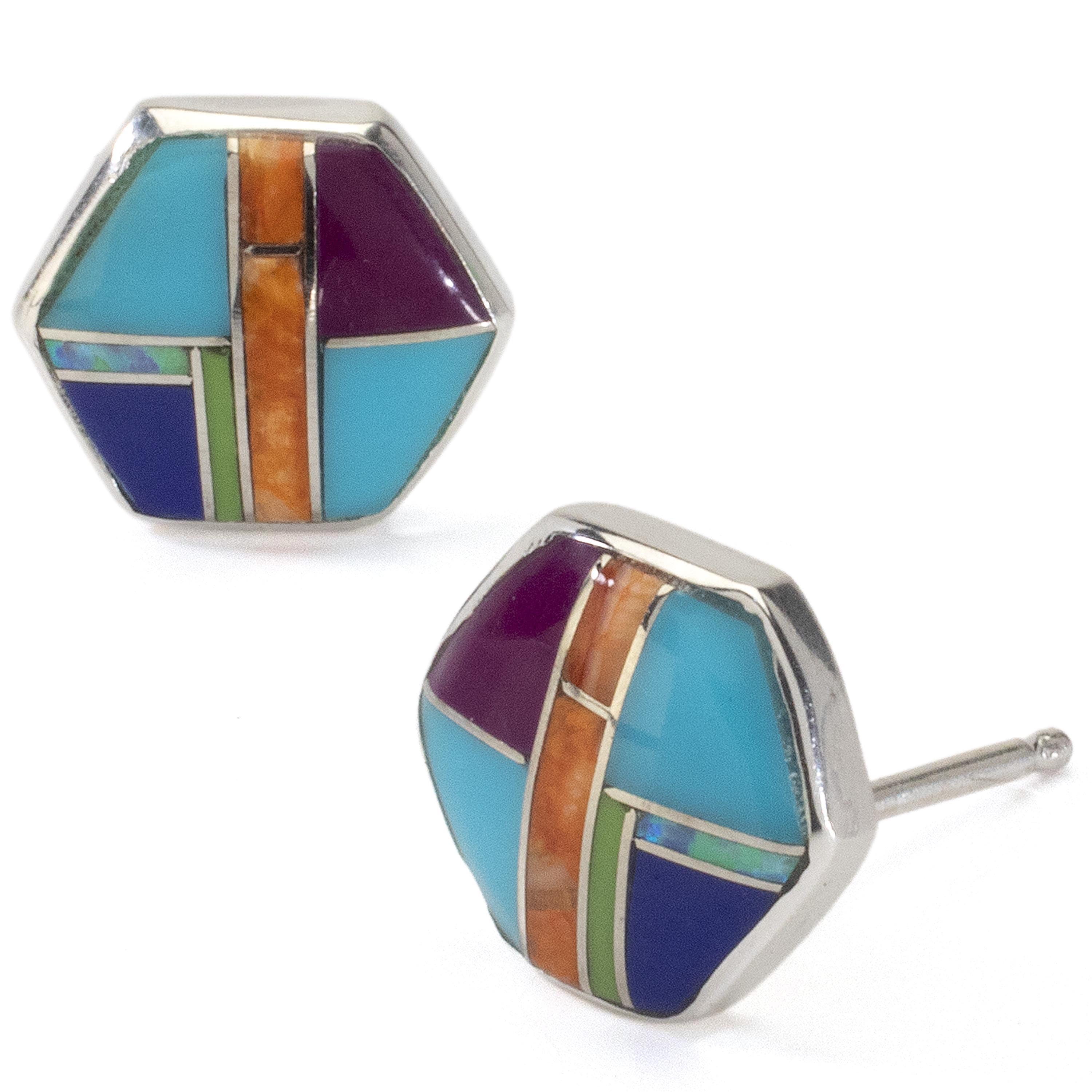 Kalifano Southwest Silver Jewelry Multi Gemstone Earrings Handmade with Sterling Silver and Opal Accent NME.2264.MT