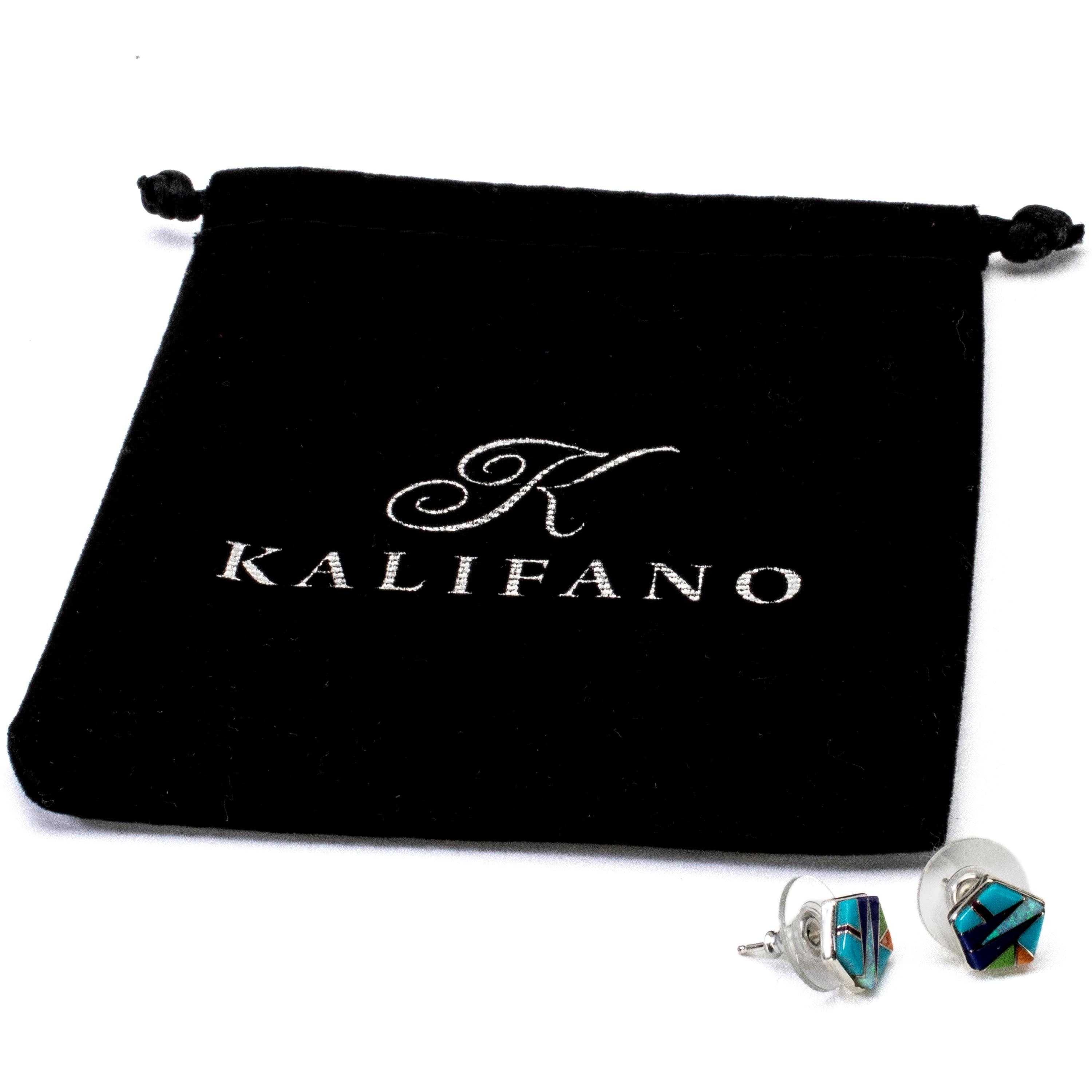 Kalifano Southwest Silver Jewelry Multi Gemstone Hexagon Earrings Handmade with Sterling Silver and Opal Accent NME.2270.MT