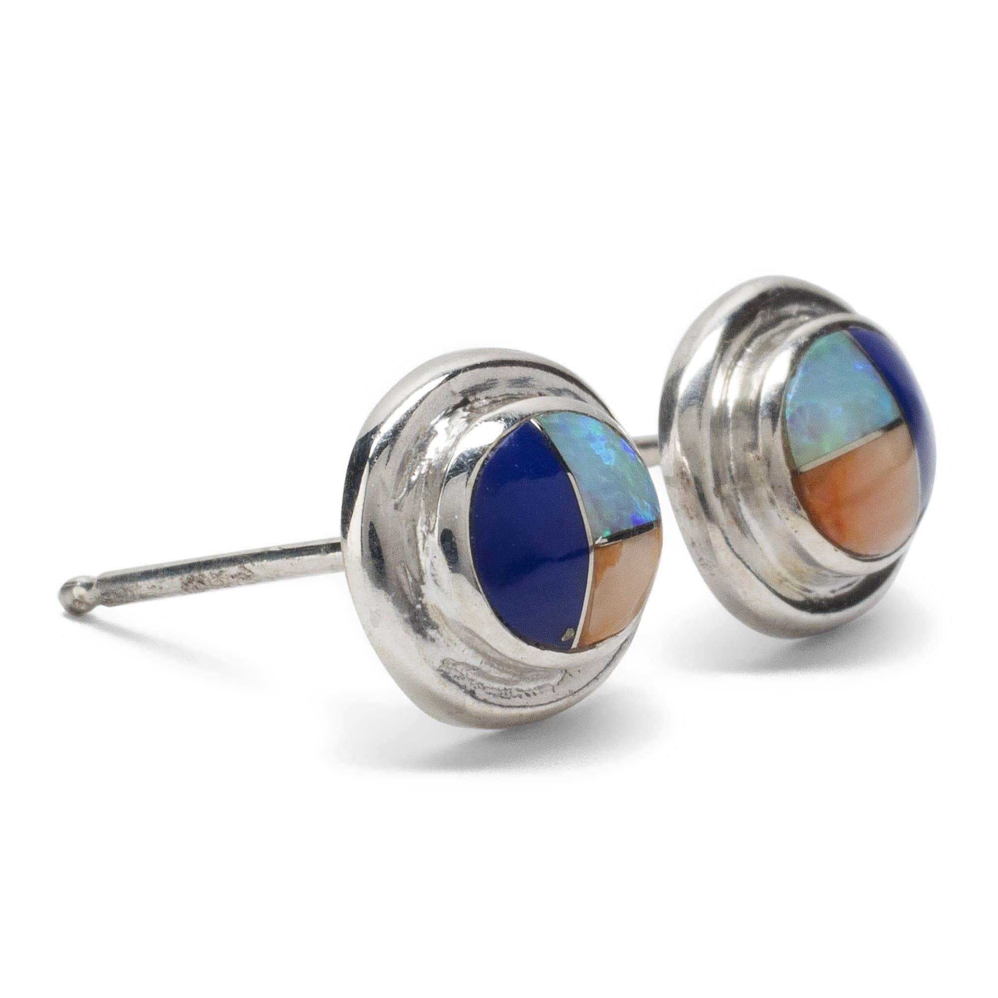 Kalifano Southwest Silver Jewelry Multi Gemstone Oval 925 Sterling Silver Earring with Stud Backing USA Handmade with Opal Accent NME.0381.MT