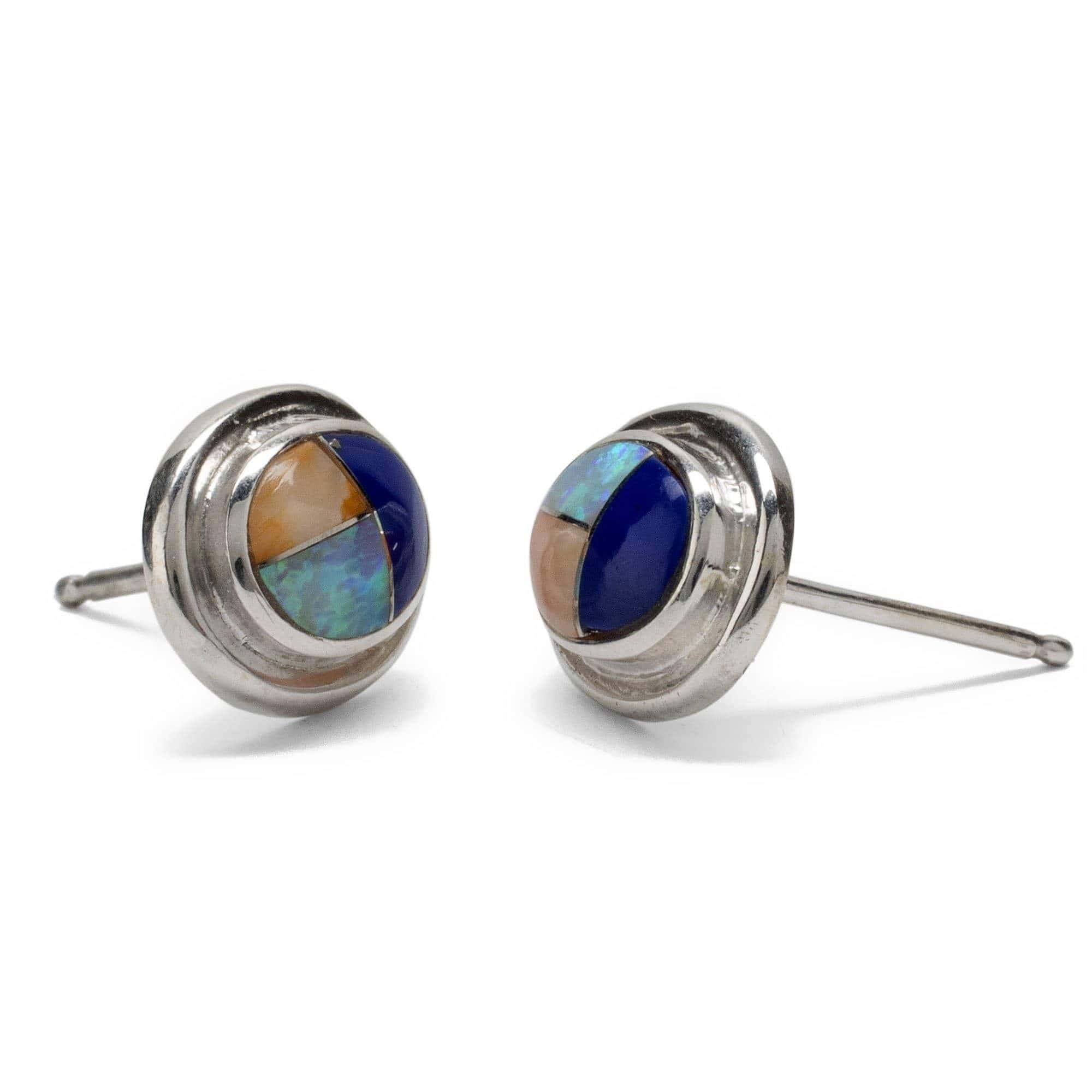 Kalifano Southwest Silver Jewelry Multi Gemstone Oval 925 Sterling Silver Earring with Stud Backing USA Handmade with Opal Accent NME.0381.MT
