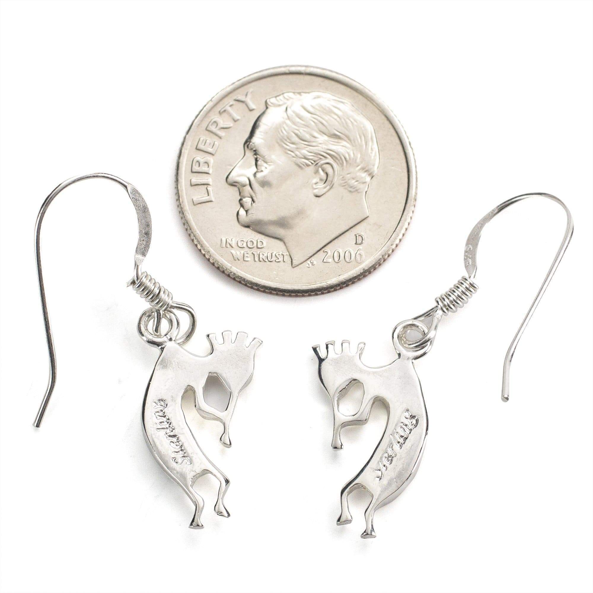 Kalifano Southwest Silver Jewelry Multi Gemstone Small Kokopelli 925 Sterling Silver Earring with French Hook USA Handmade with Aqua Opal Accent NME.0607.MT