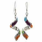 Multi Gemstone Spiral USA Handmade 925 Sterling Silver Earring with French Hook