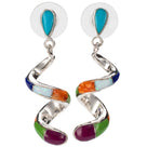 Multi Gemstone Spiral Dangle USA Handmade 925 Sterling Silver Earrings with Stud Backing