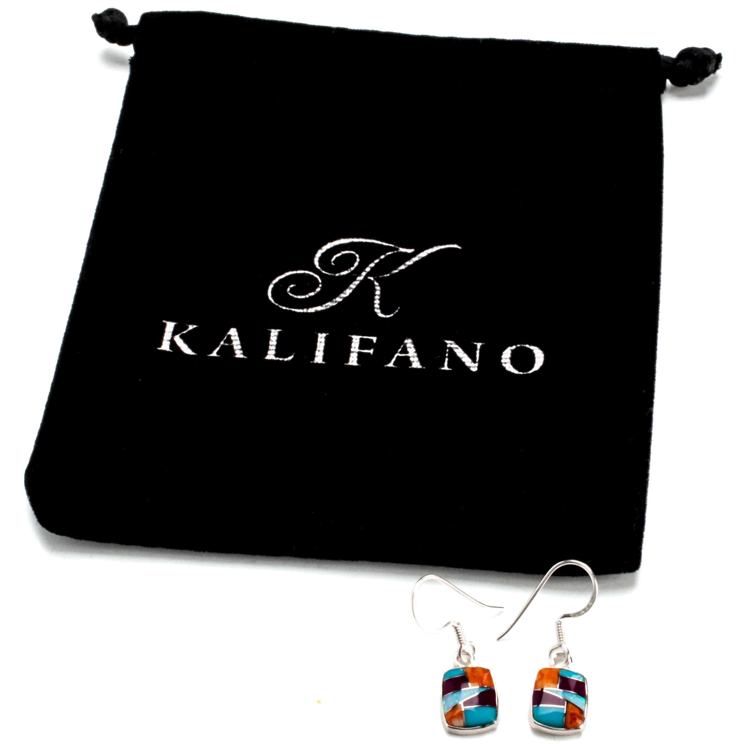 Kalifano Southwest Silver Jewelry Multi Gemstone Square Earrings Handmade with Sterling Silver and Opal Accent NME.2072.MT