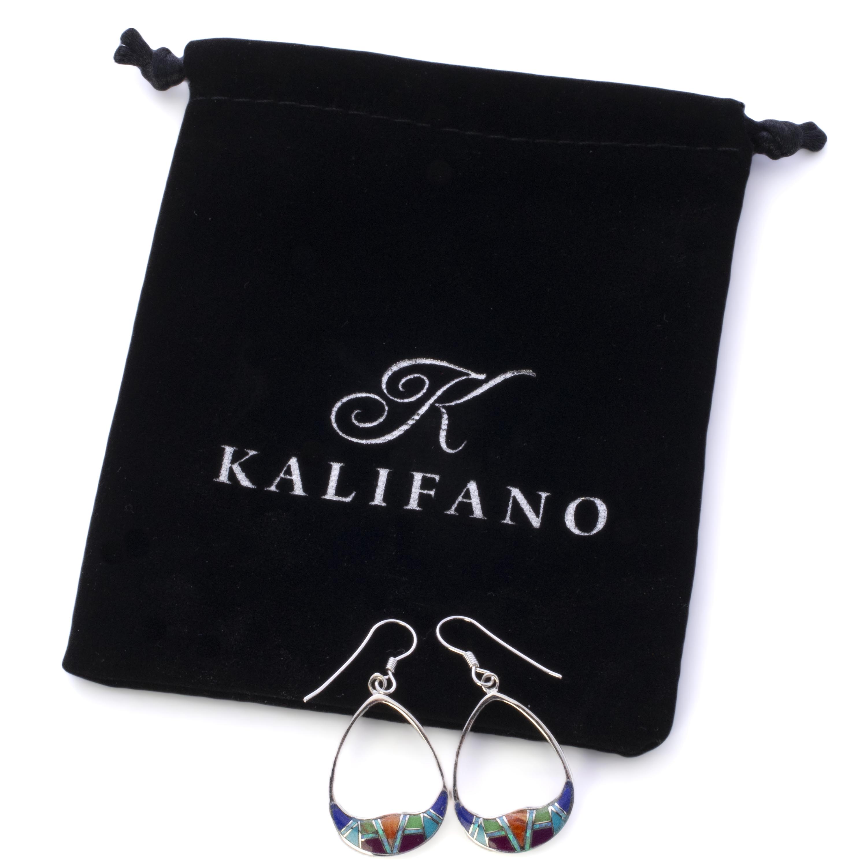 KALIFANO Southwest Silver Jewelry Multi Gemstone Sterling Silver Dangle Earrings with French Hook USA Handmade with Opal Accent NME.2316.MT