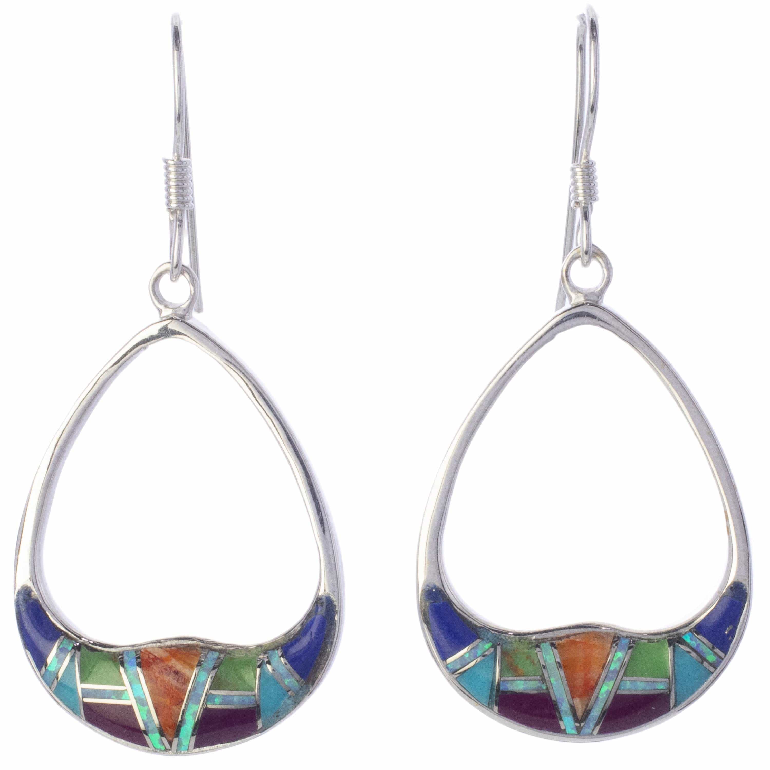 KALIFANO Southwest Silver Jewelry Multi Gemstone Sterling Silver Dangle Earrings with French Hook USA Handmade with Opal Accent NME.2316.MT
